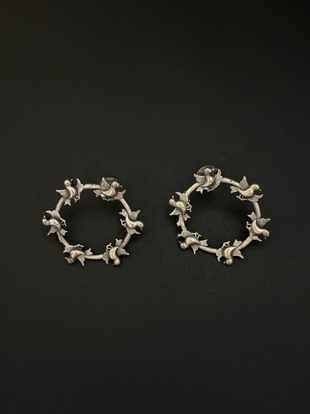 Silver Bell Bird Hoop Earrings