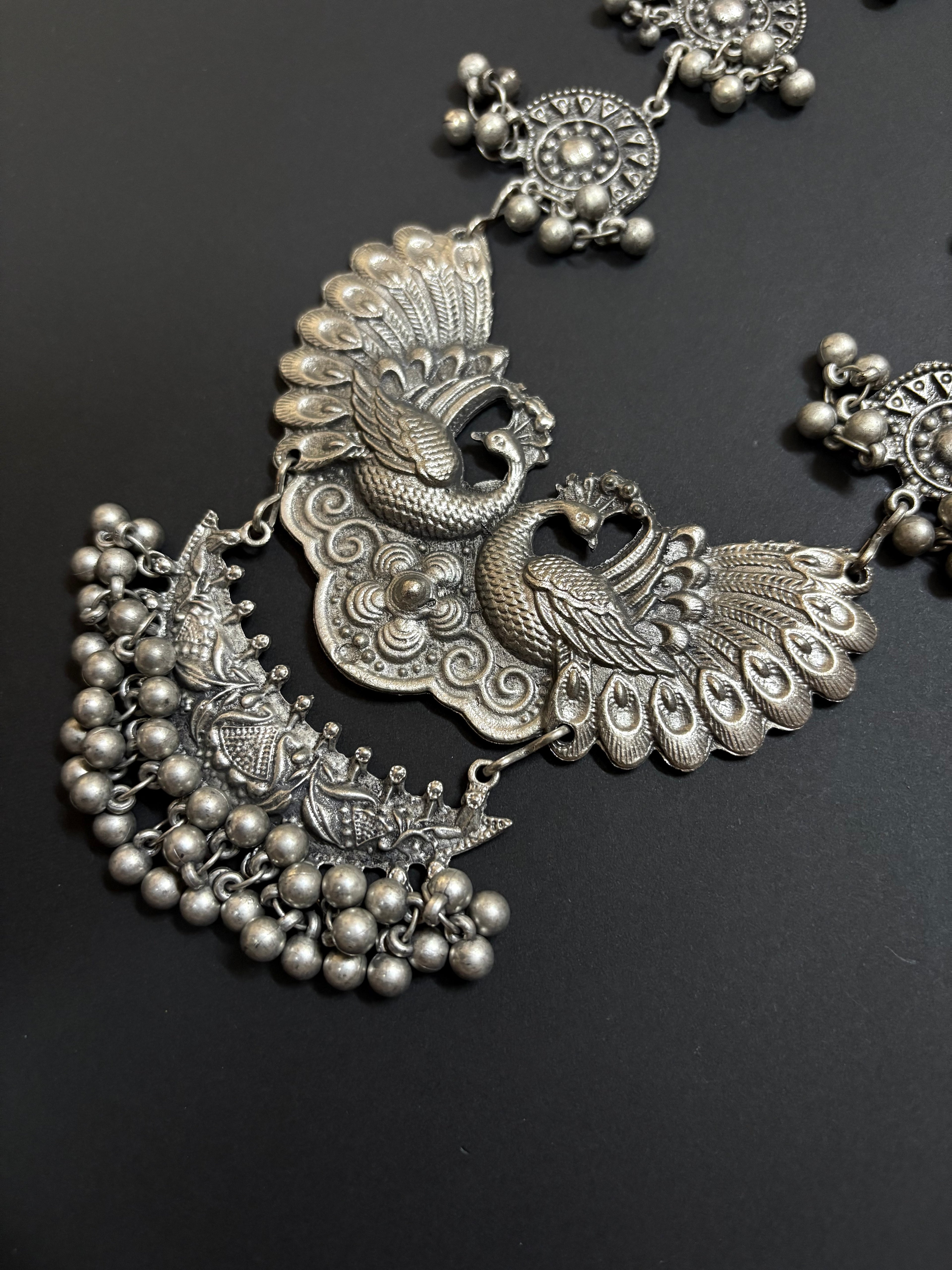 Maya Peacock Oxidized Necklace Set
