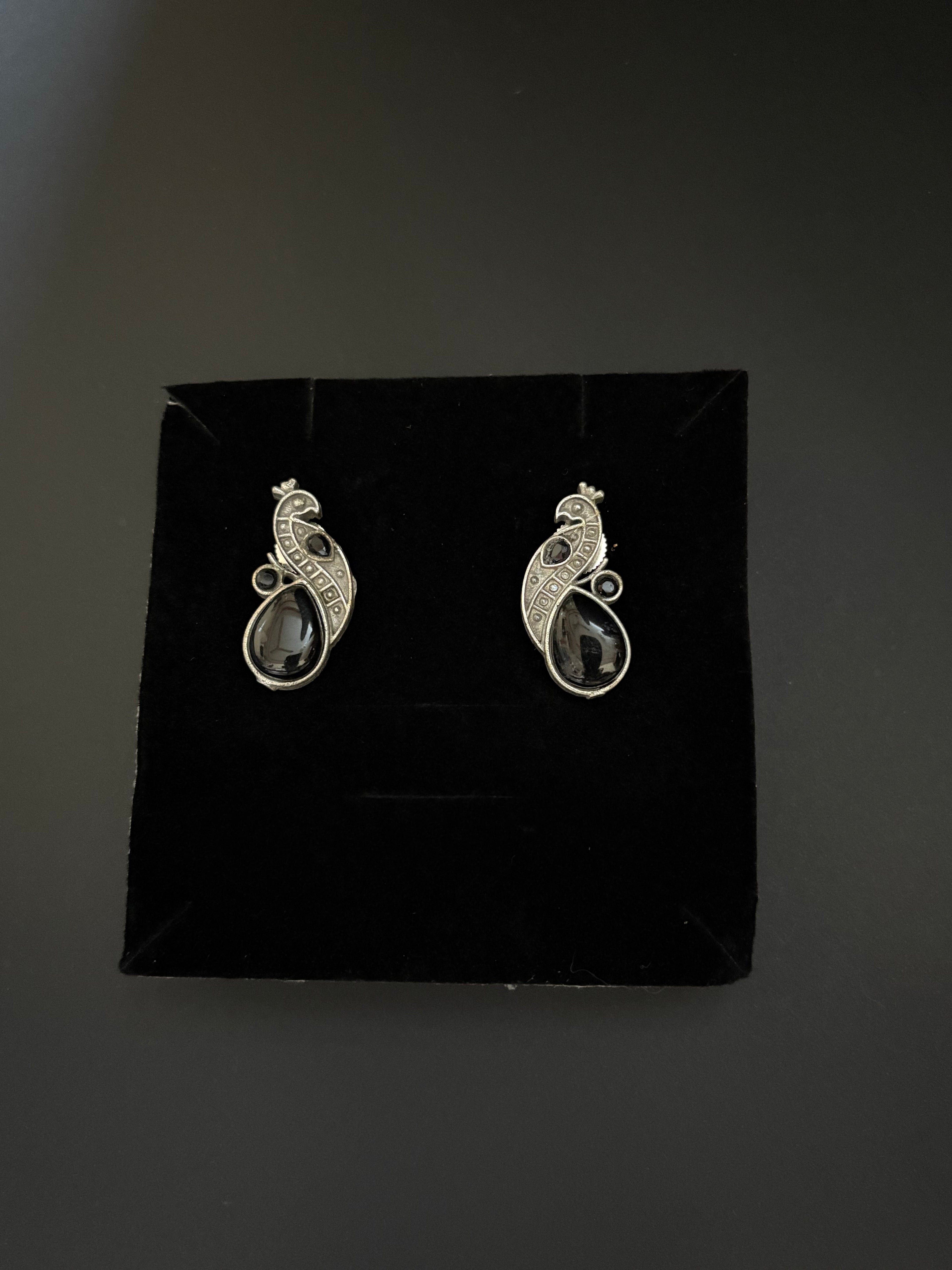 Red and Black Stone Peacock Earrings