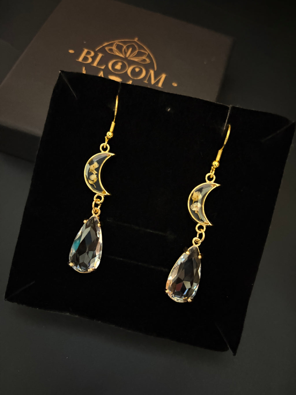 Moon Phase Teardrop Crystal Earrings