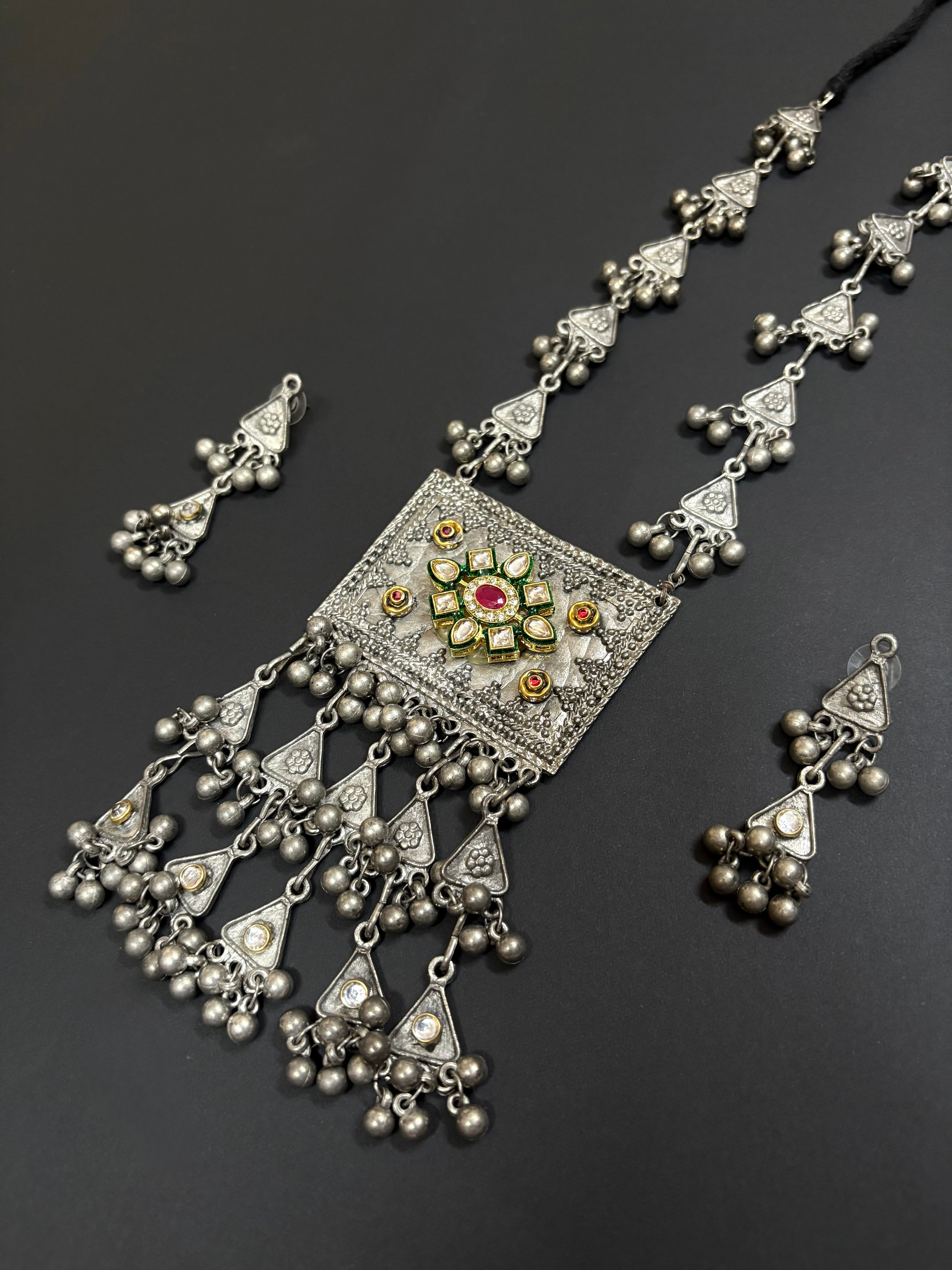 Ghungroo Whispers Long Necklace with Earrings