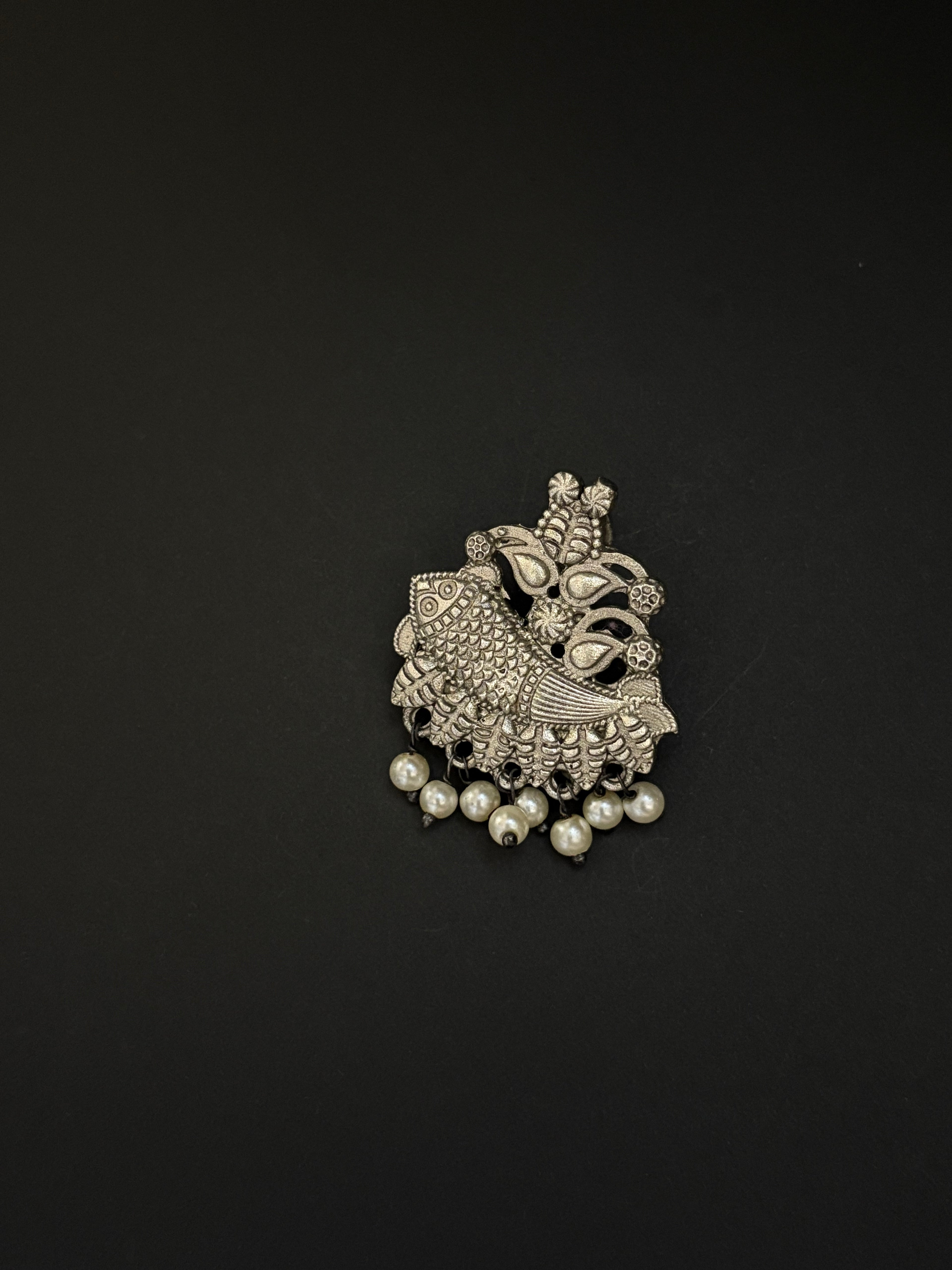 Oxidized Fish Earrings with Bead Drops