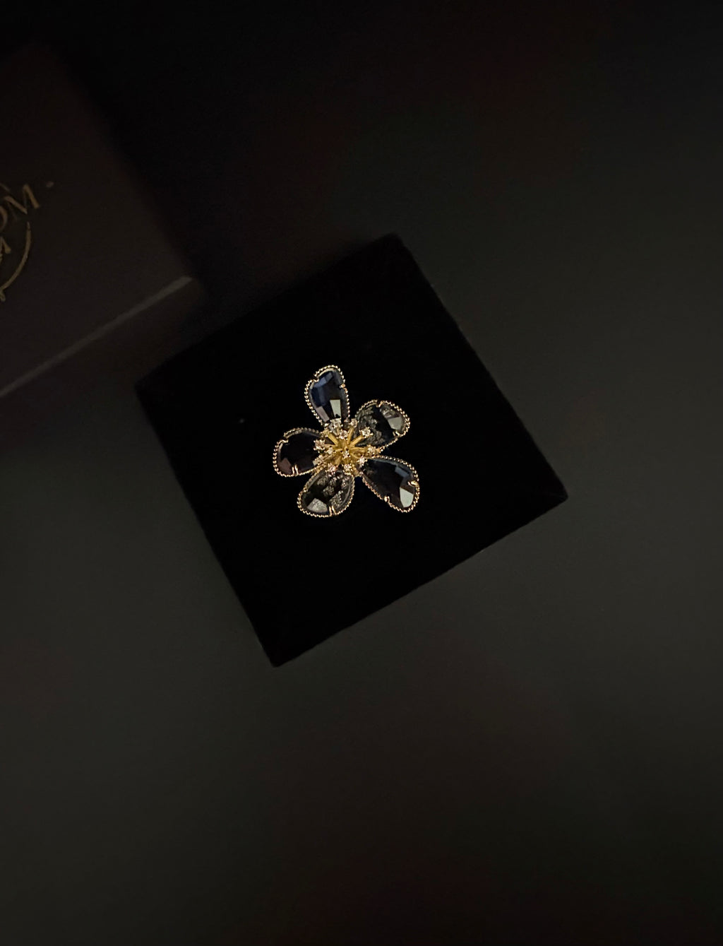 Midnight Bloom Blue Crystal Flower Ring