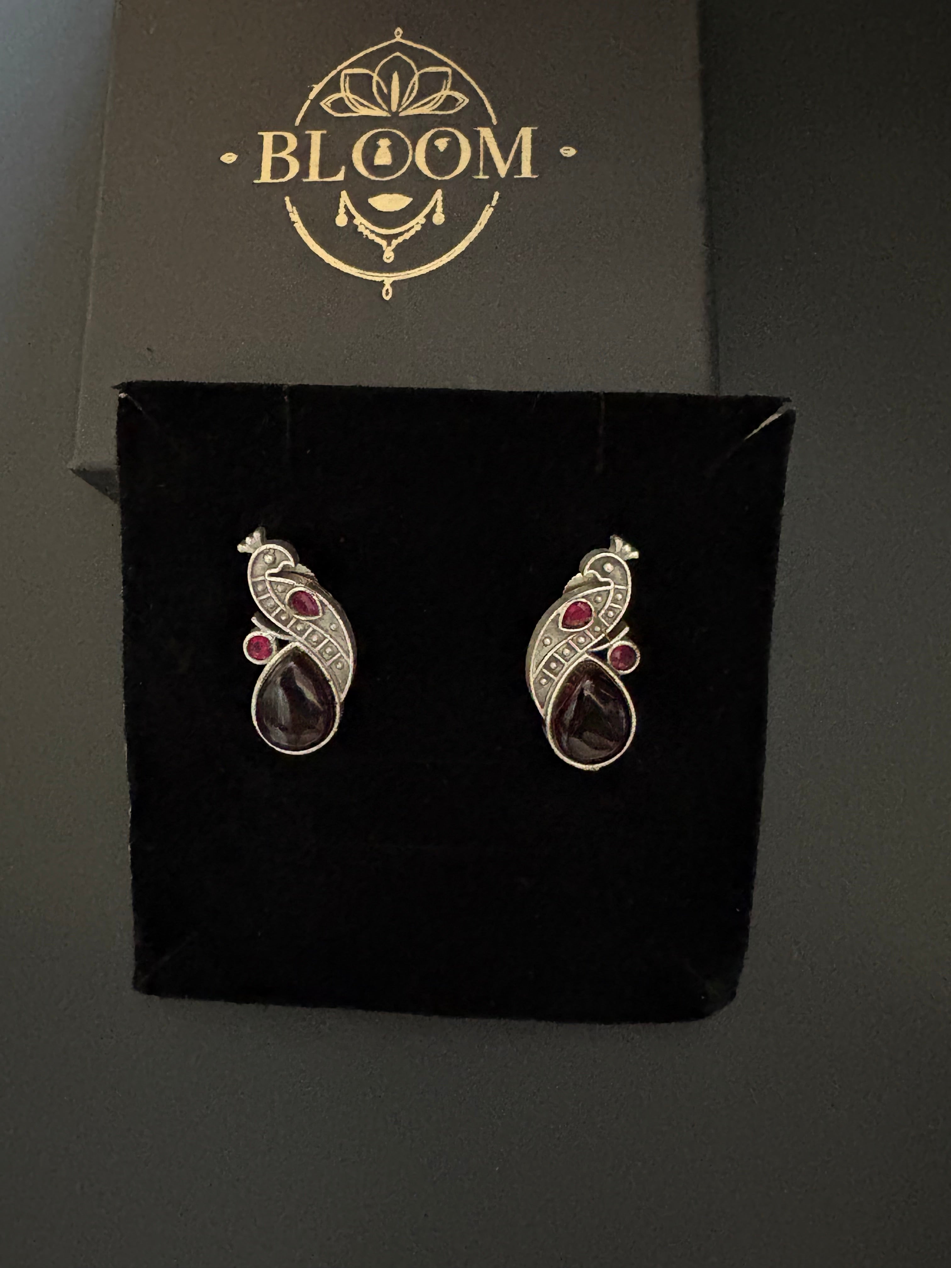 Red and Black Stone Peacock Earrings