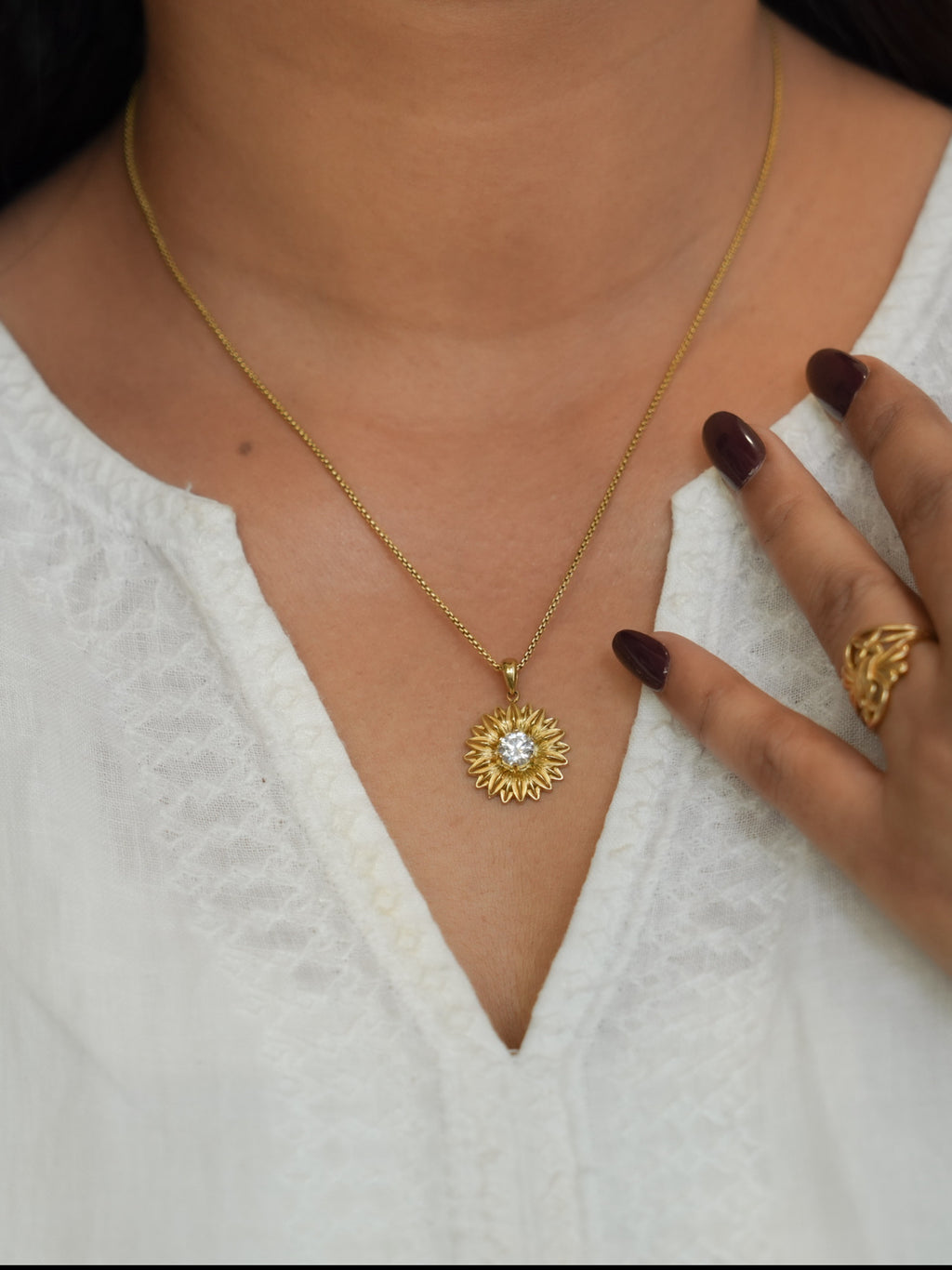 Golden Sunflower Pendant Necklace