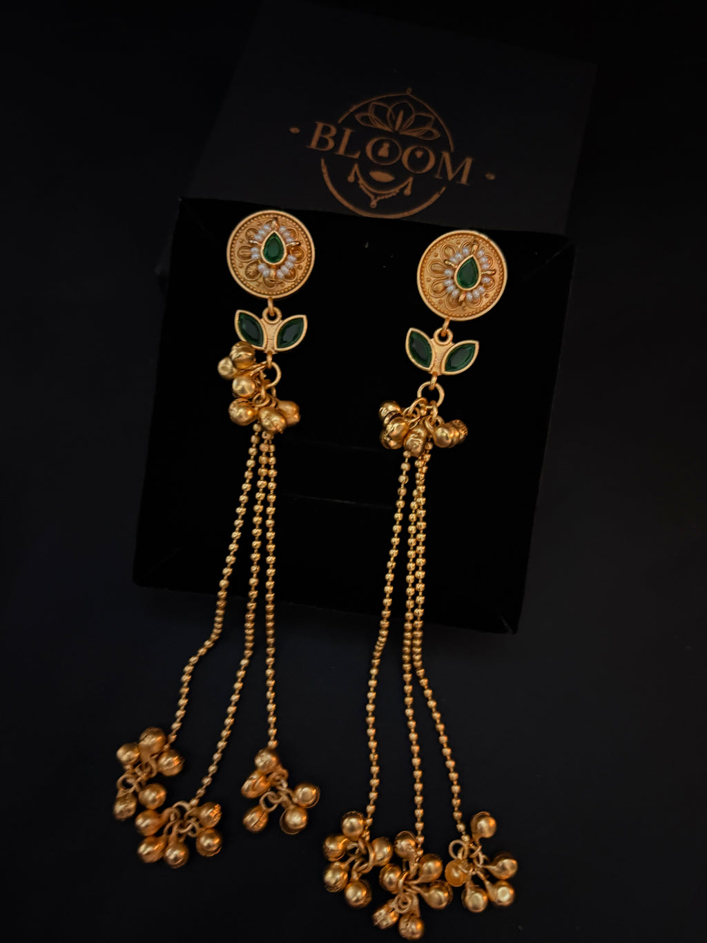 Gold Chain & Green Stone Earrings