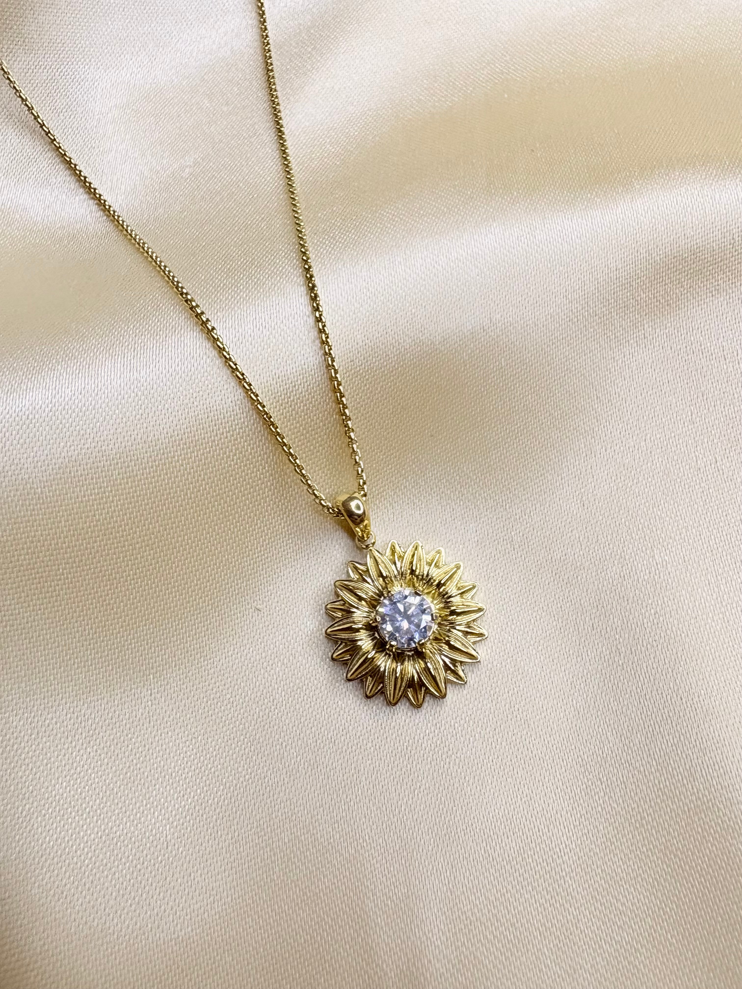 Golden Sunflower Pendant Necklace