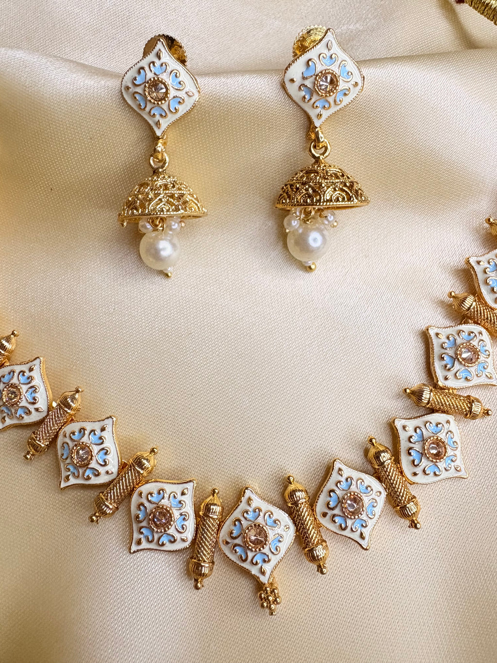 Floral Enamel Ethnic Necklace & Earrings