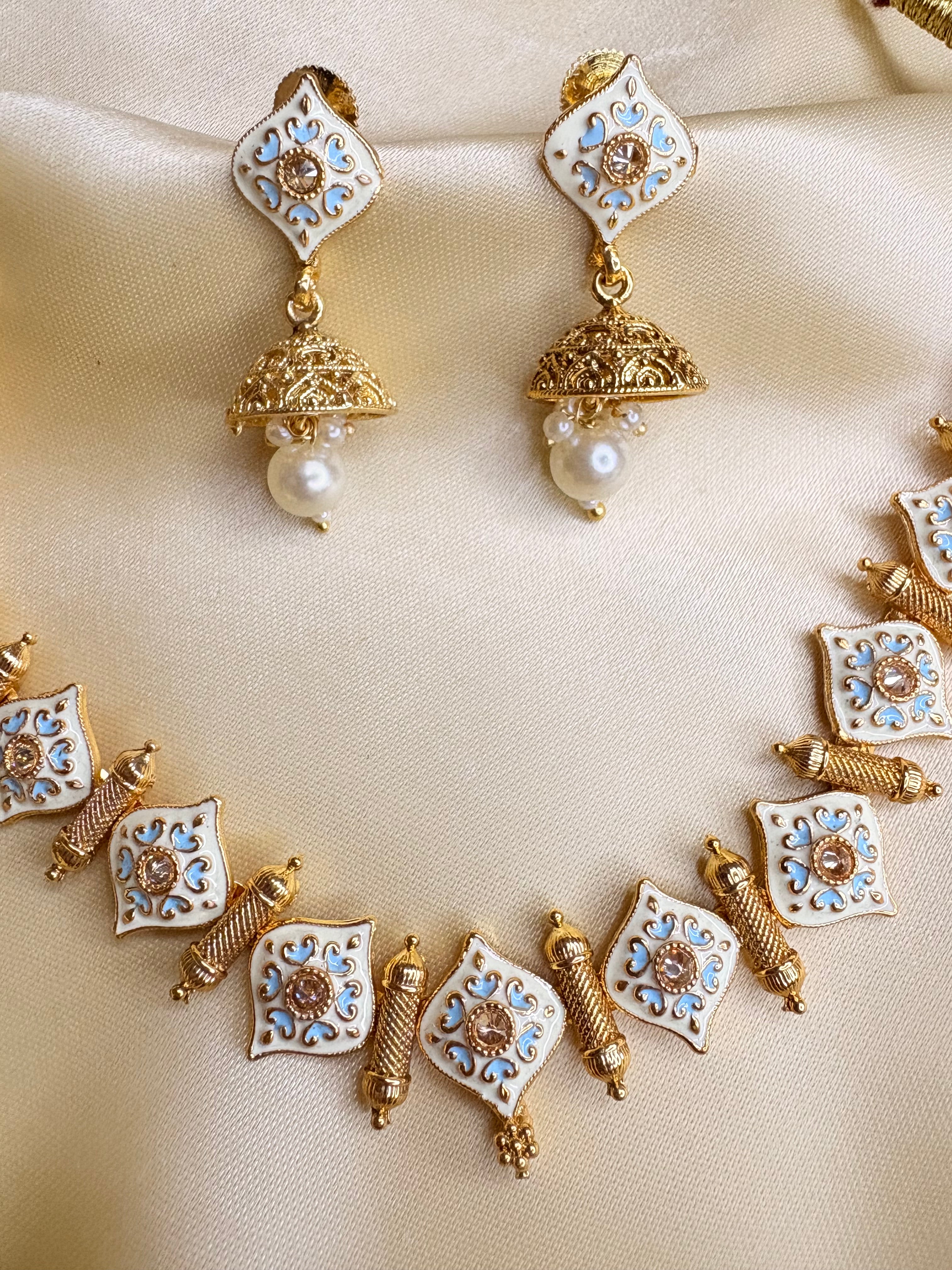 Floral Enamel Ethnic Necklace & Earrings