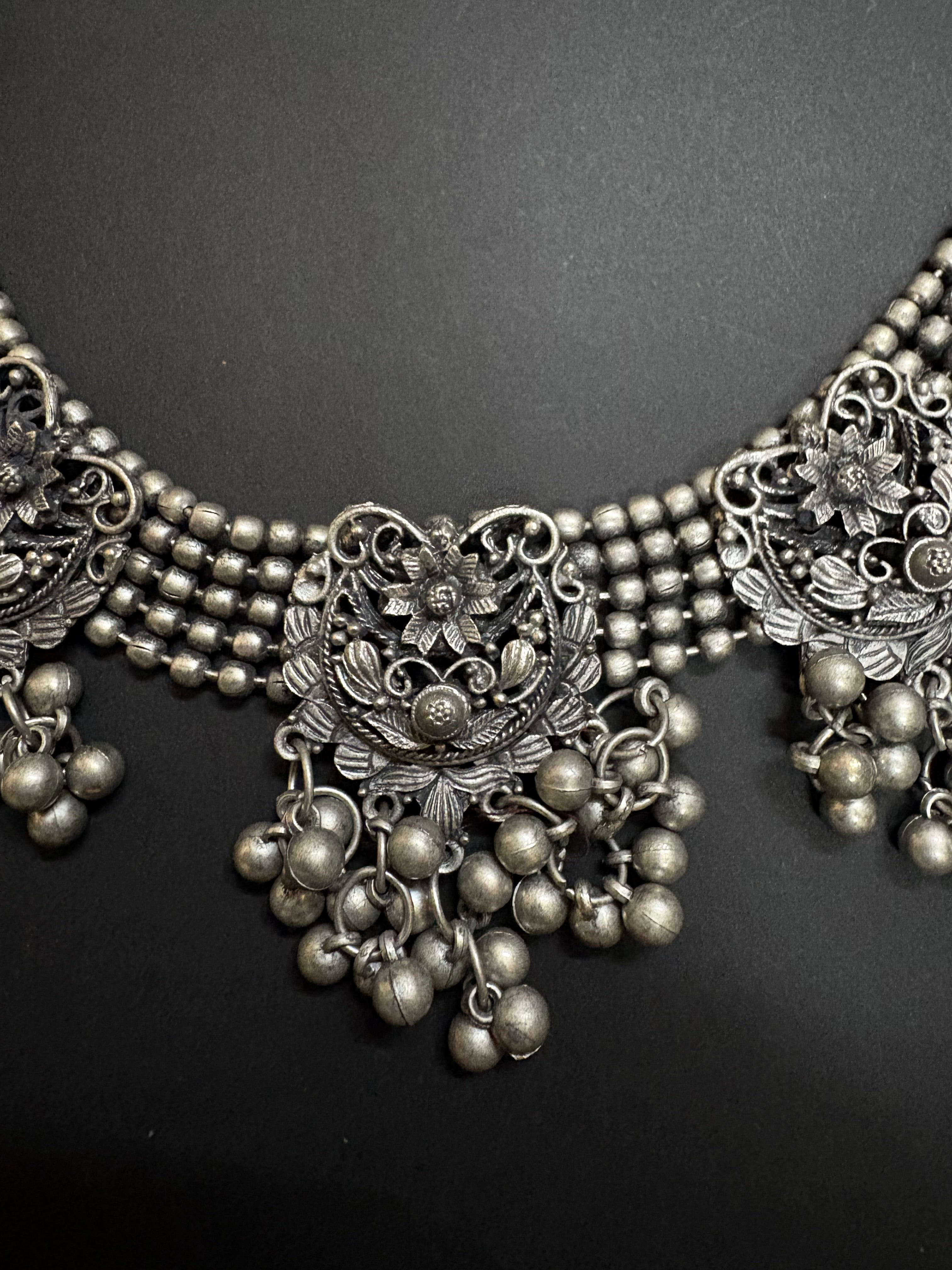 Floral Ghungroo Choker Necklace Set with Earrings