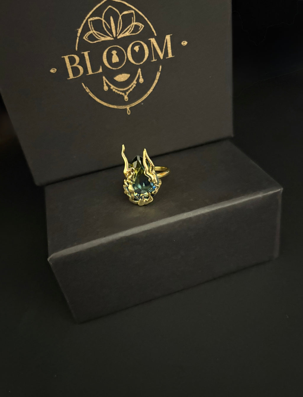 Midnight Ember Blue Crystal Flame Ring