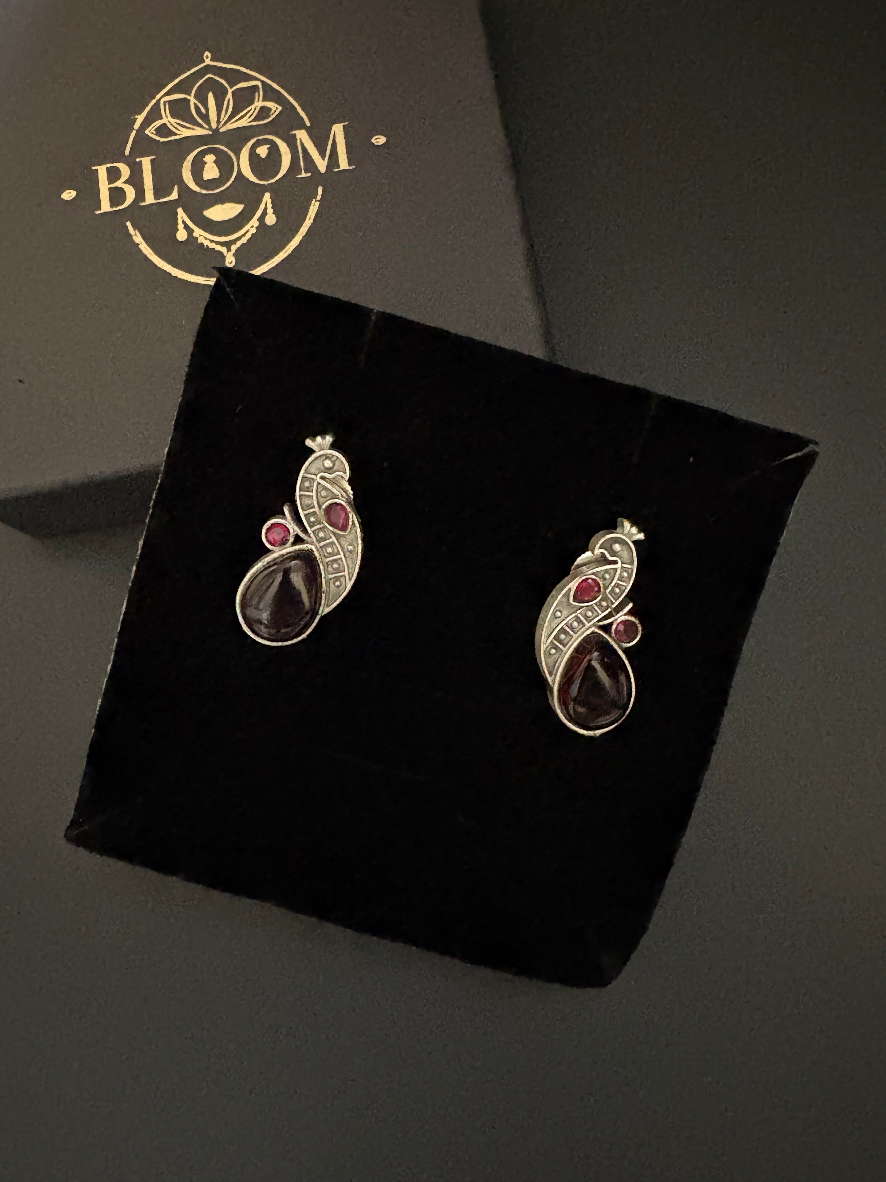 Red and Black Stone Peacock Earrings