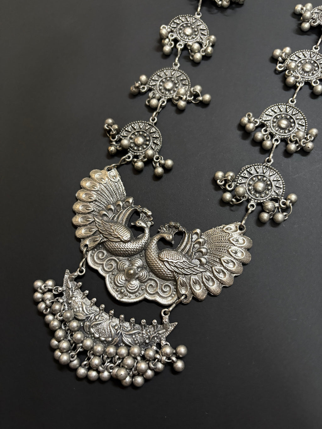 Maya Peacock Oxidized Necklace Set