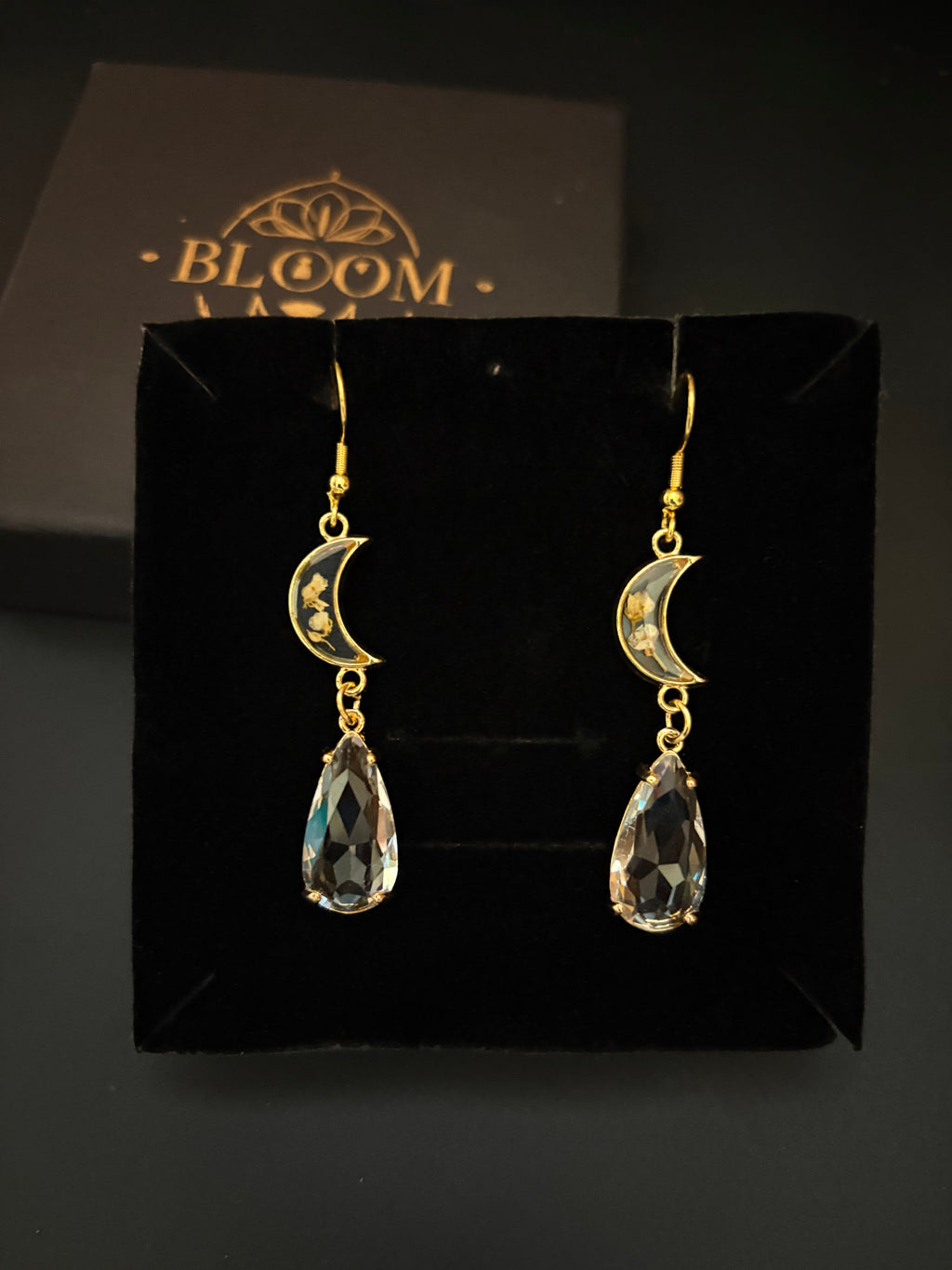 Moon Phase Teardrop Crystal Earrings
