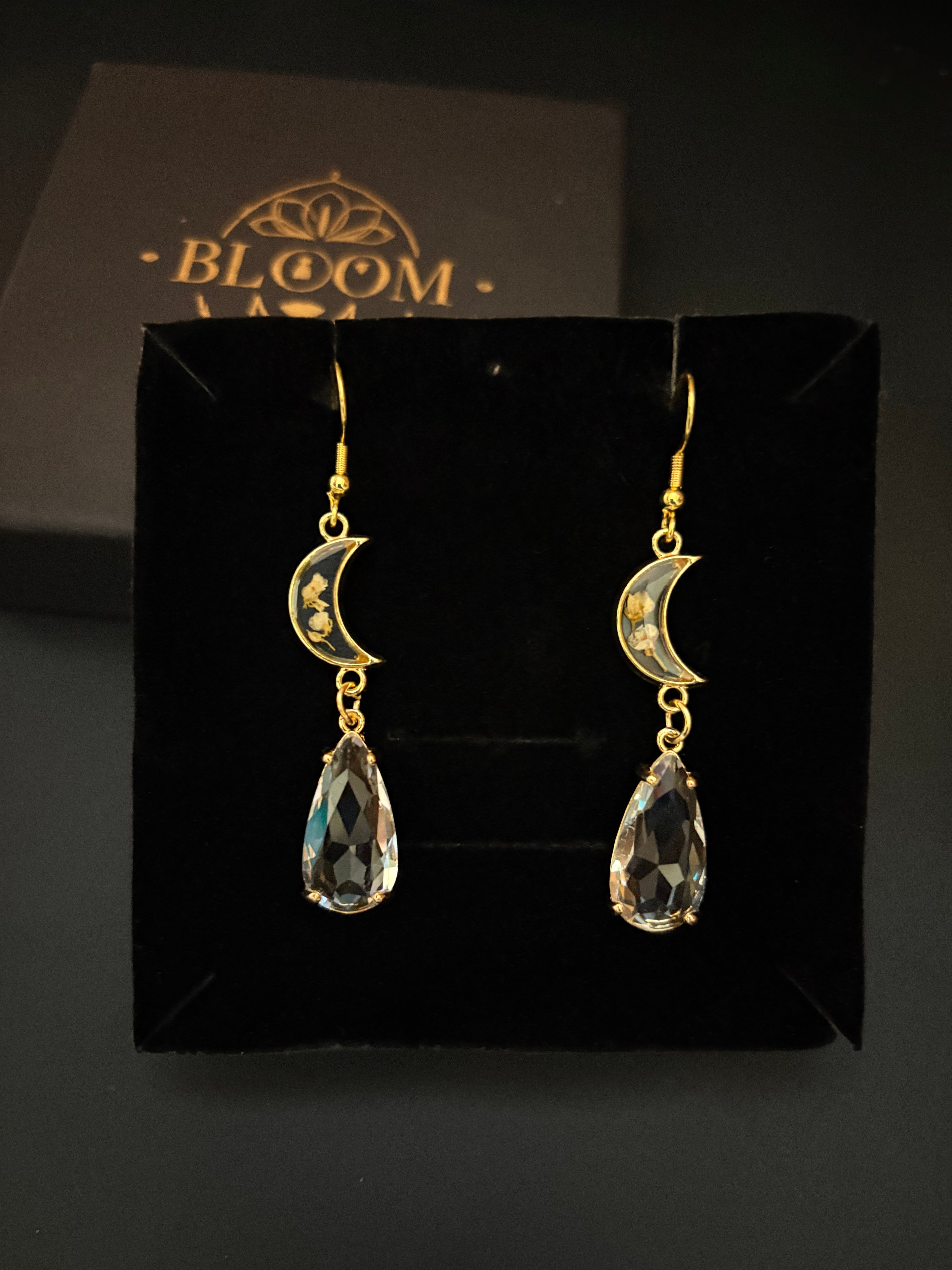 Moon Phase Teardrop Crystal Earrings