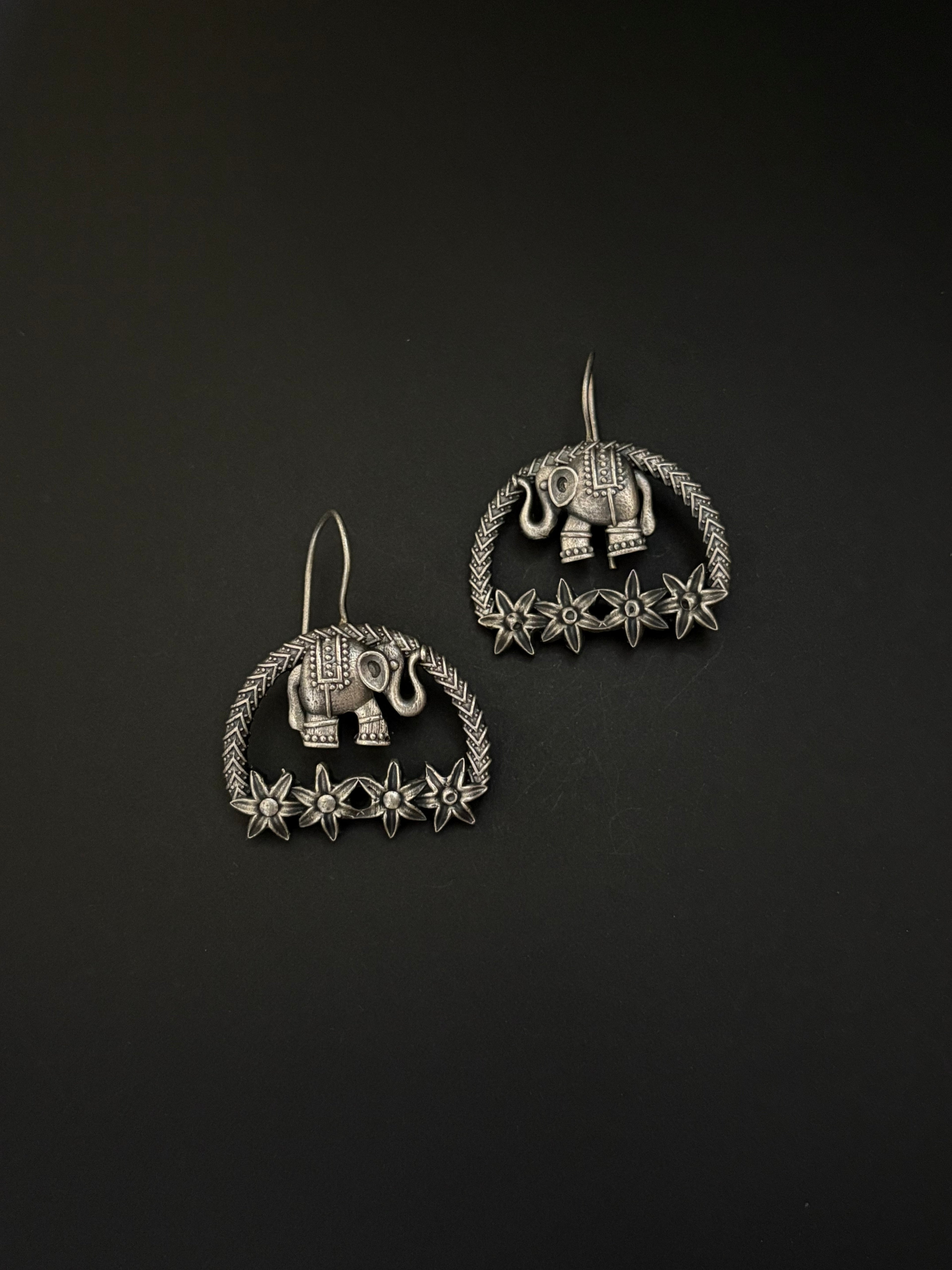 Cute Silver Elephant Motif Earrings