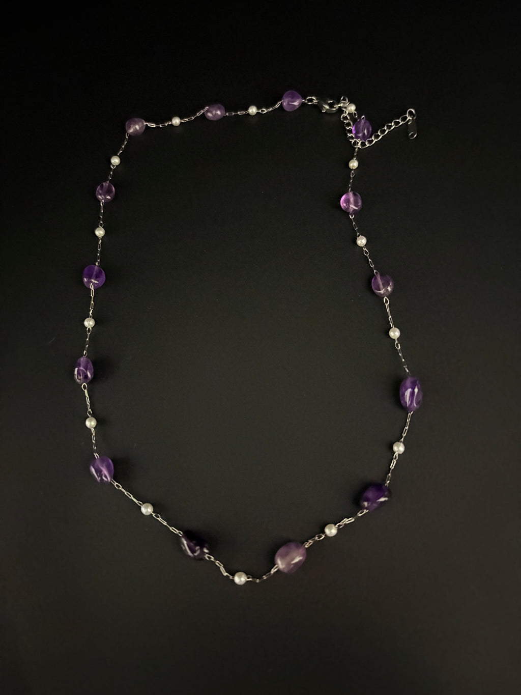 Amethyst Pearl Chain Necklace