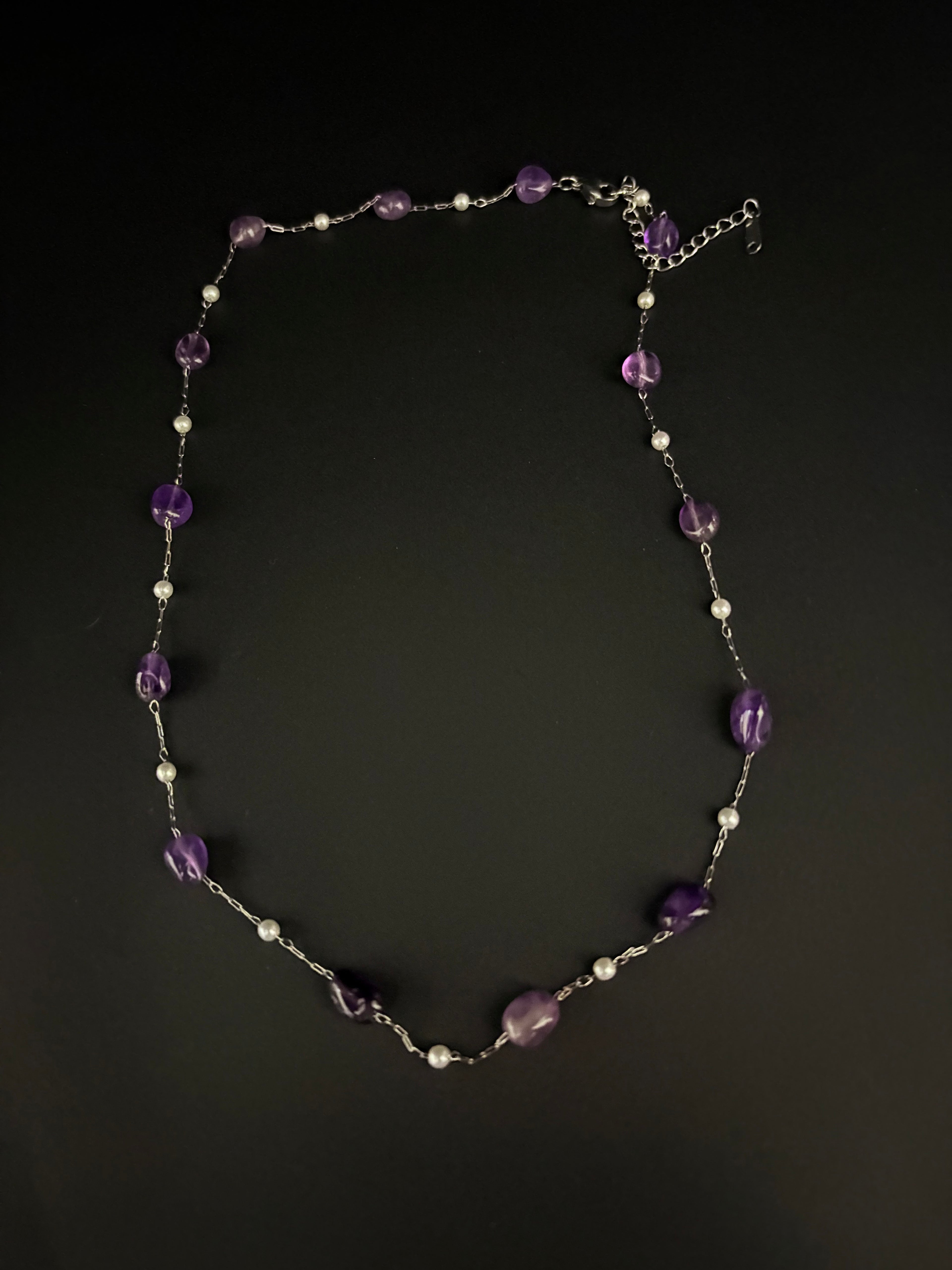 Amethyst Pearl Chain Necklace
