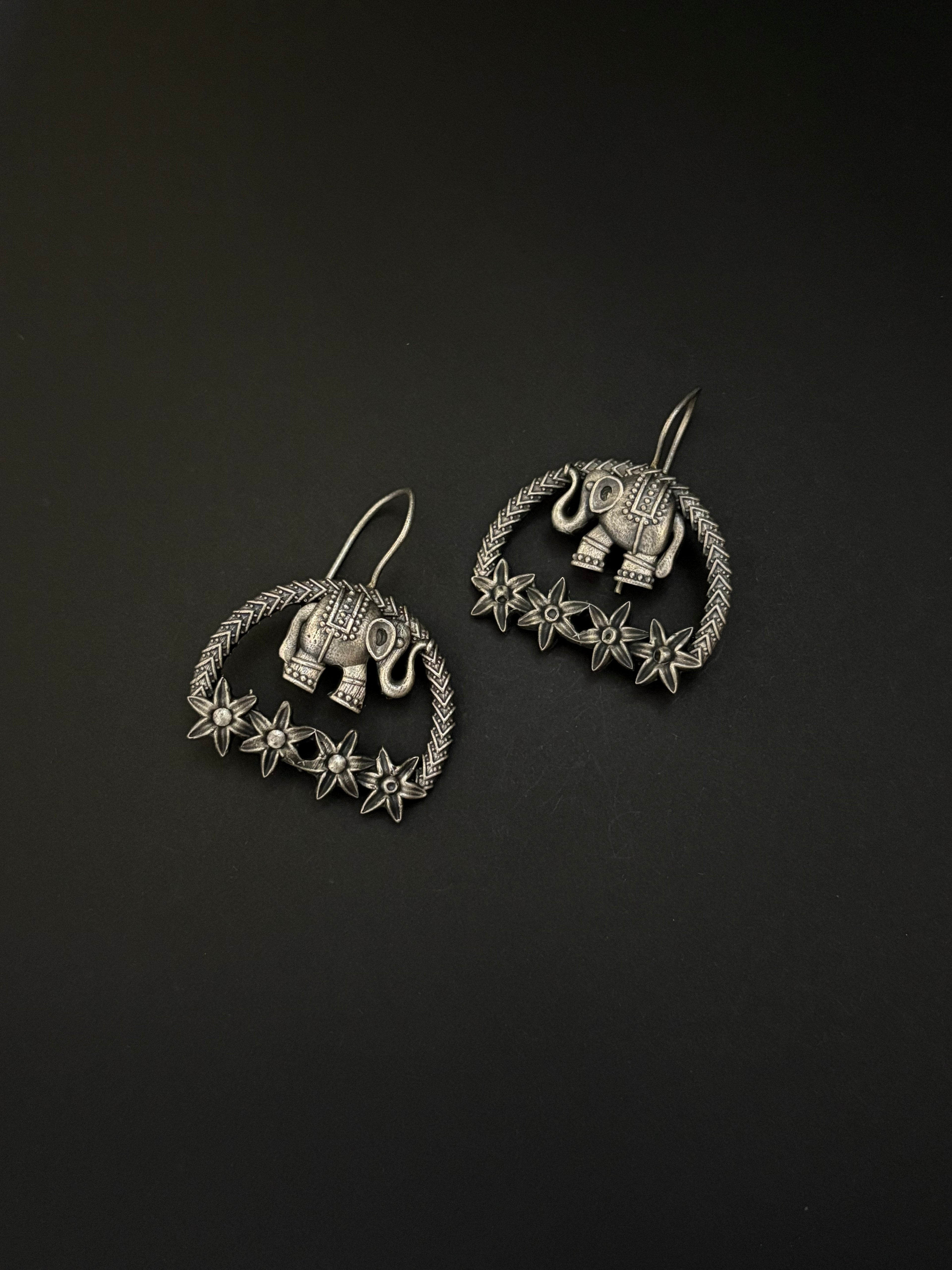 Cute Silver Elephant Motif Earrings