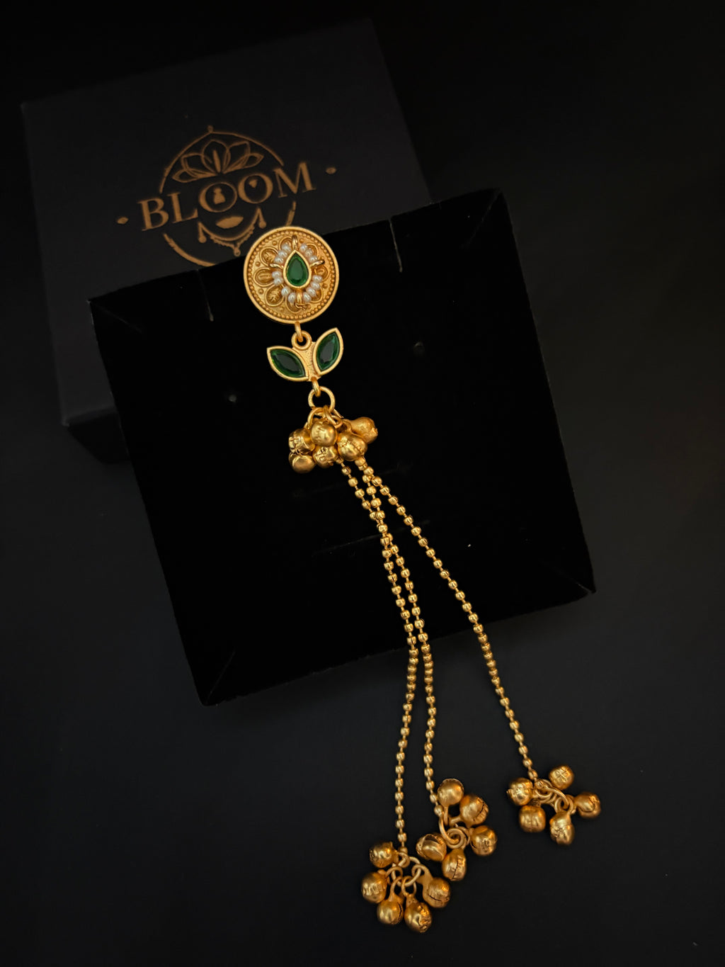 Gold Chain & Green Stone Earrings