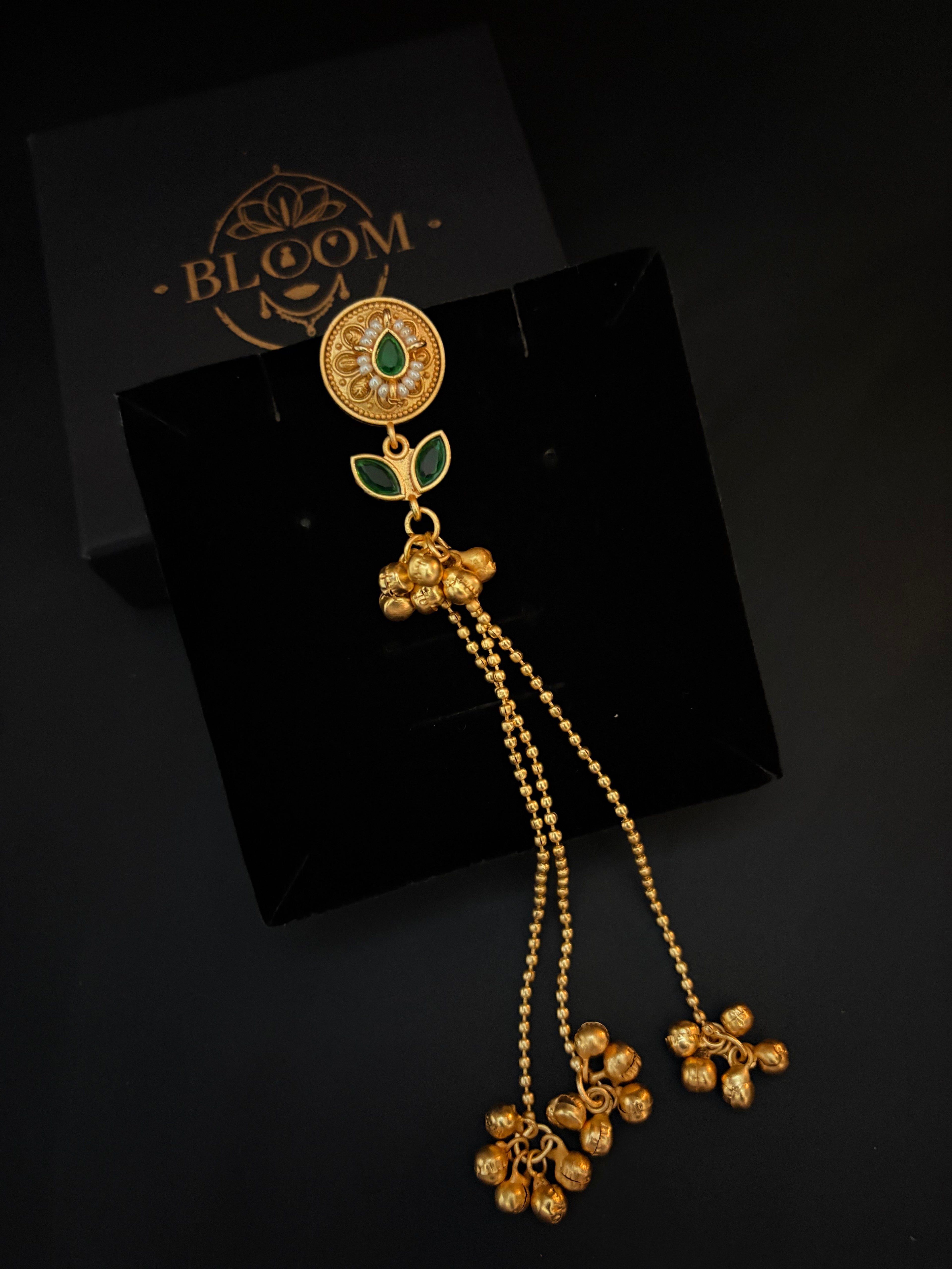 Gold Chain & Green Stone Earrings