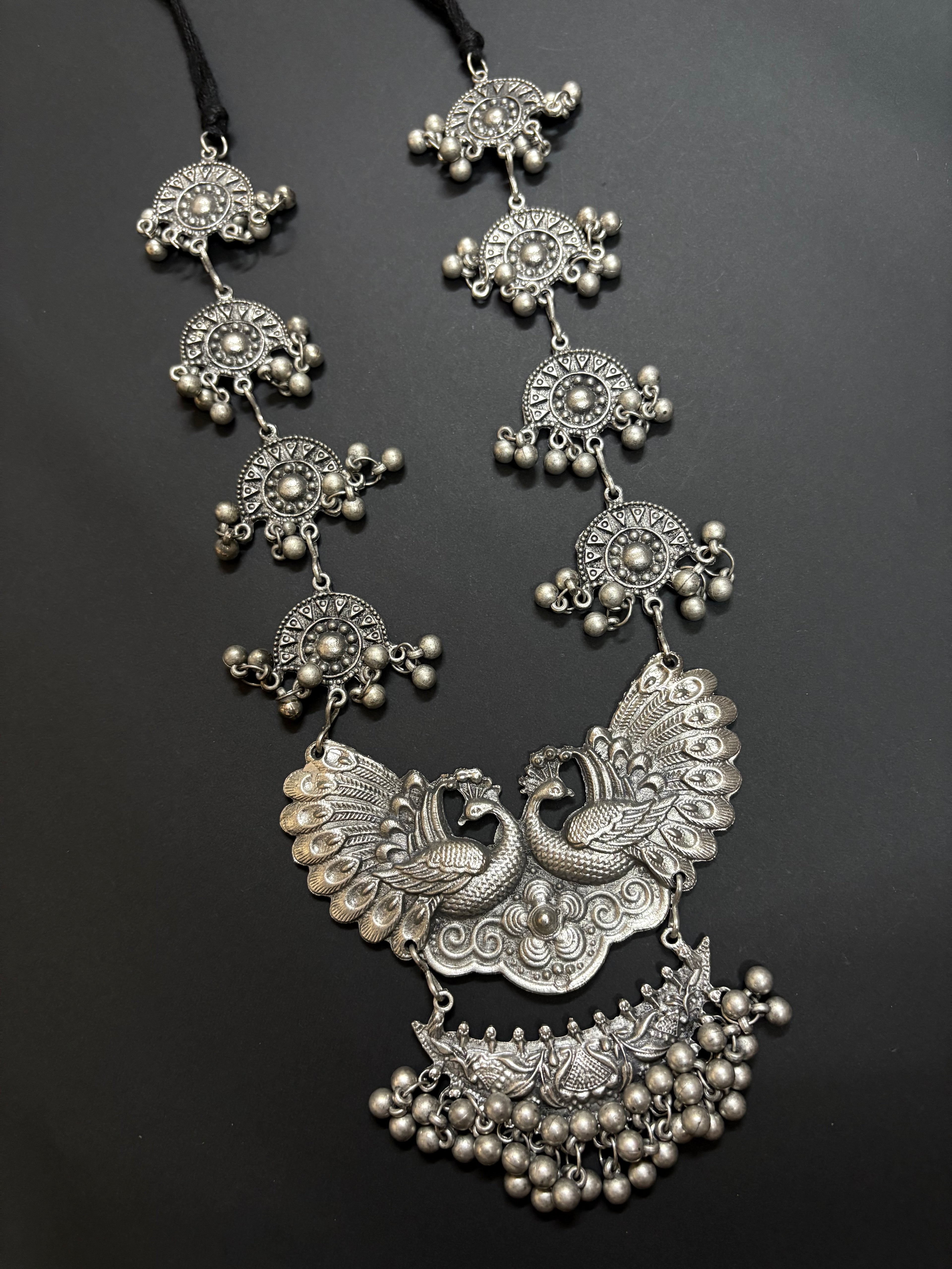 Maya Peacock Oxidized Necklace Set