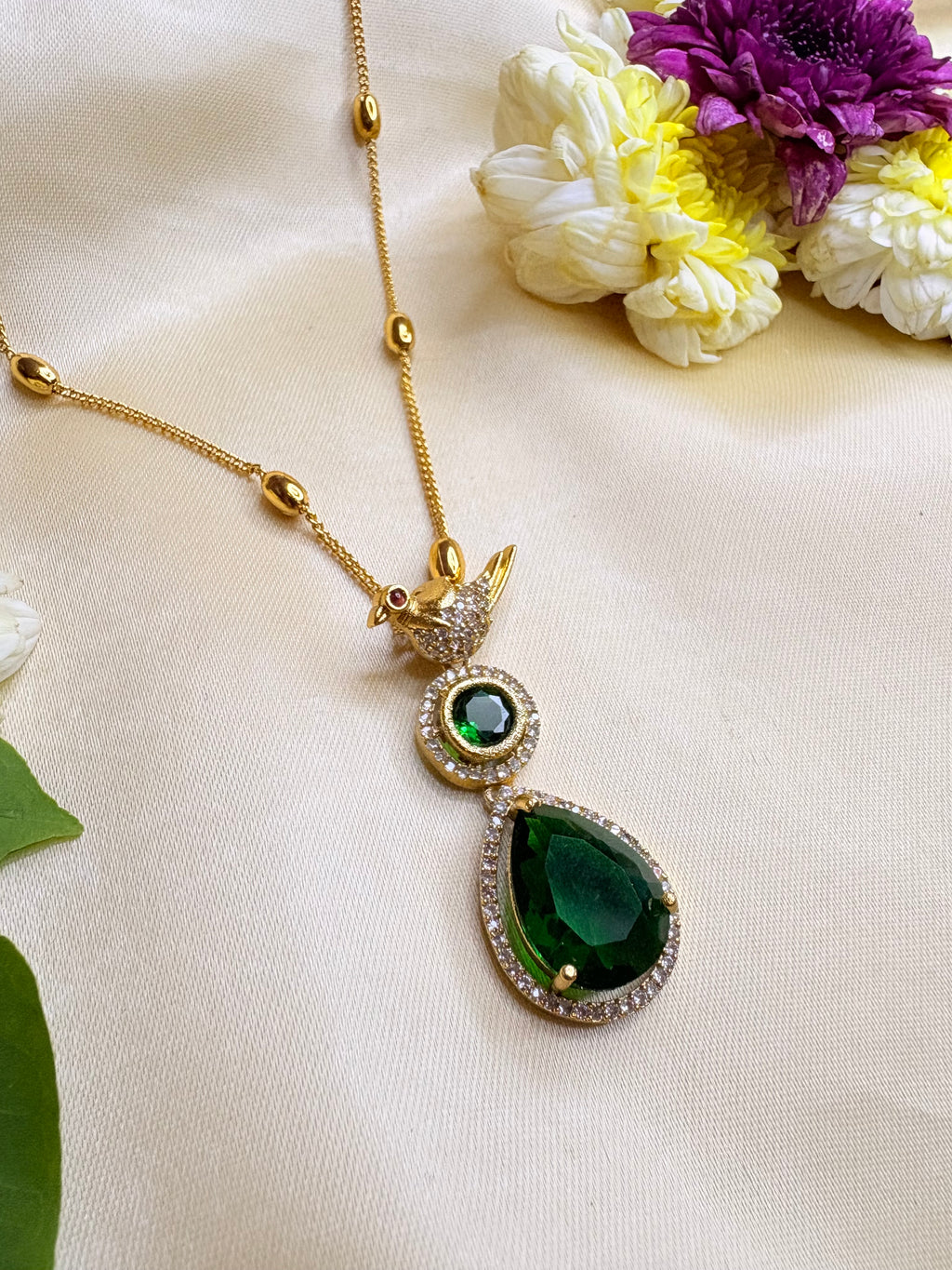 Long Chain Pendant Necklace with Bird Earrings