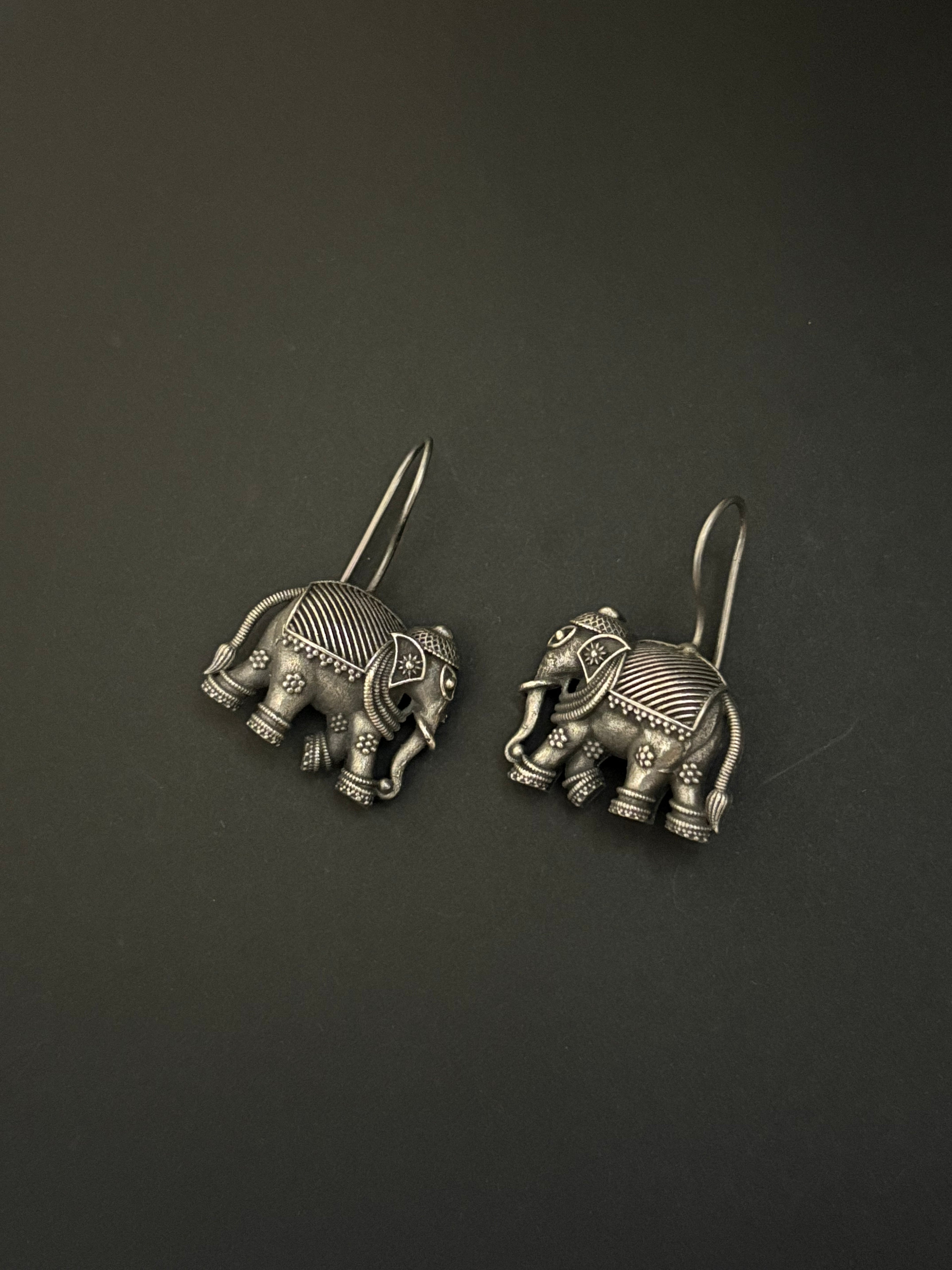 Cute Silver Elephant Motif Earrings