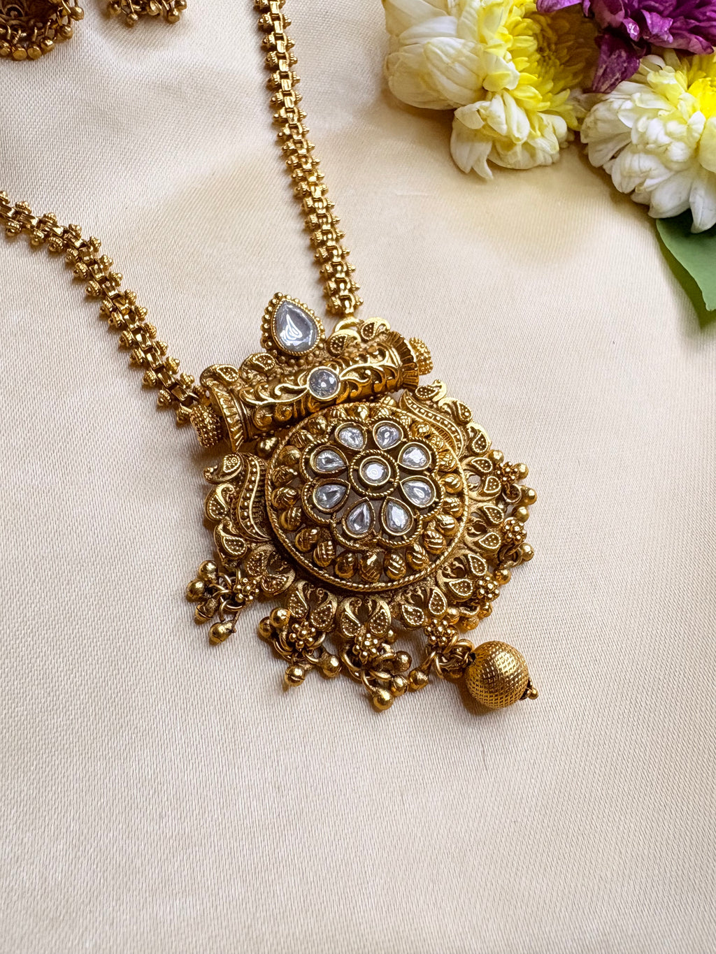 Indian Antique Gold Plated Necklace with Jhumka Earrings