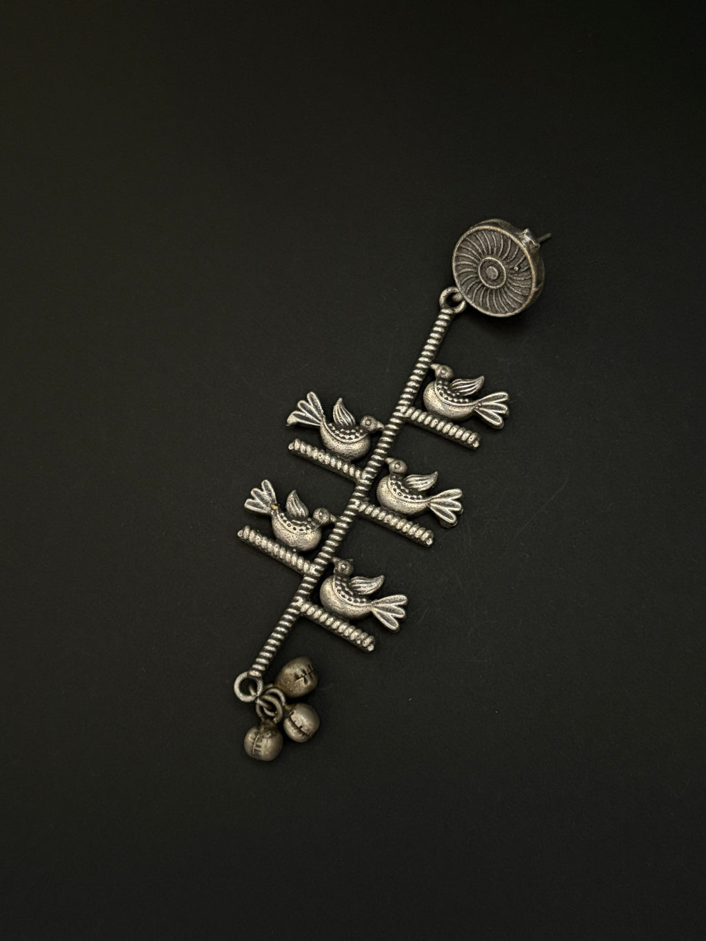 Bird and Spiral Pattern Tribal Dangle Earrings