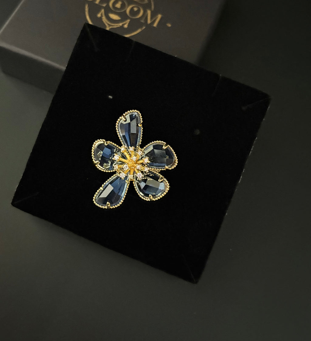Midnight Bloom Blue Crystal Flower Ring