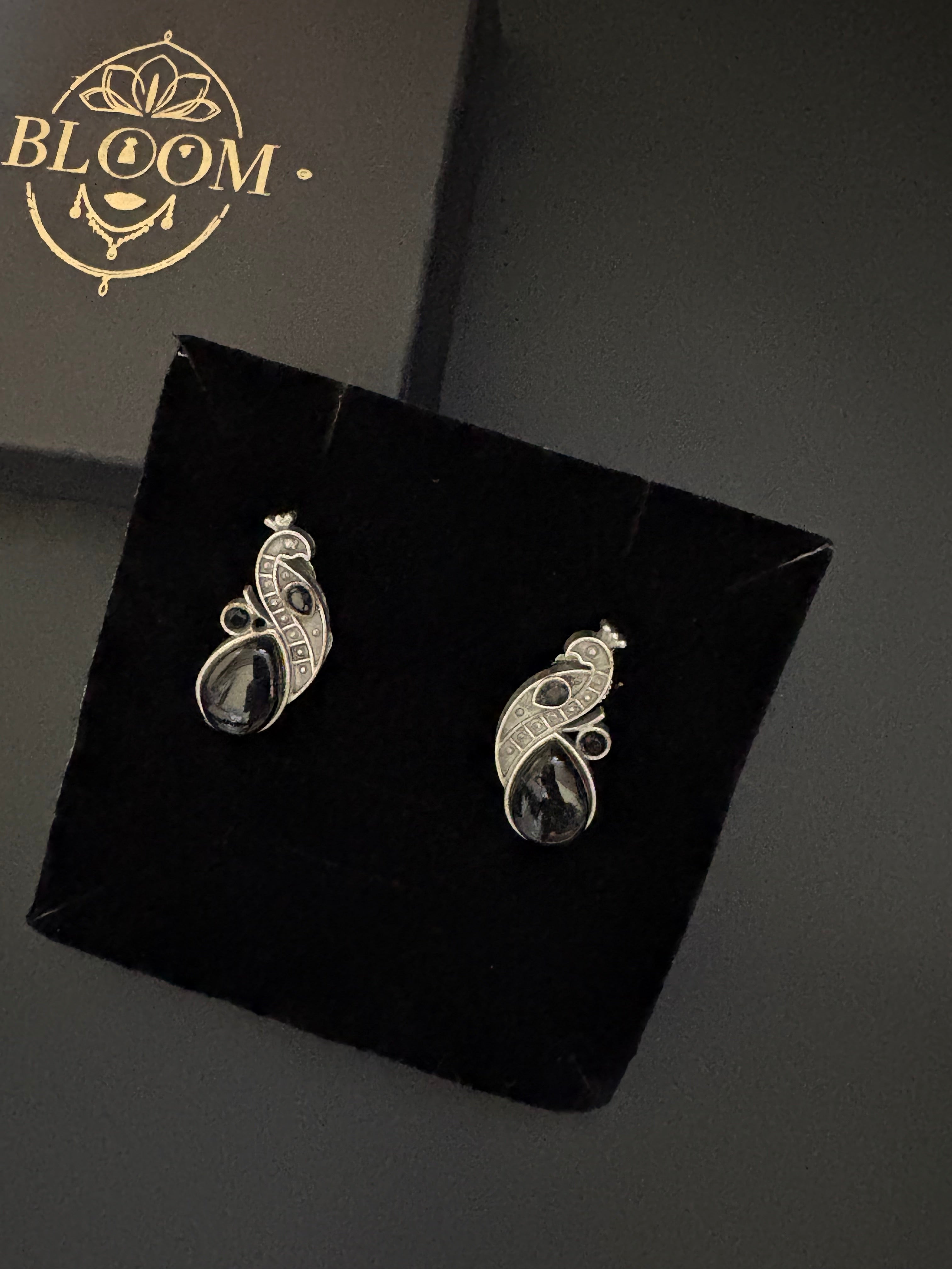 Red and Black Stone Peacock Earrings