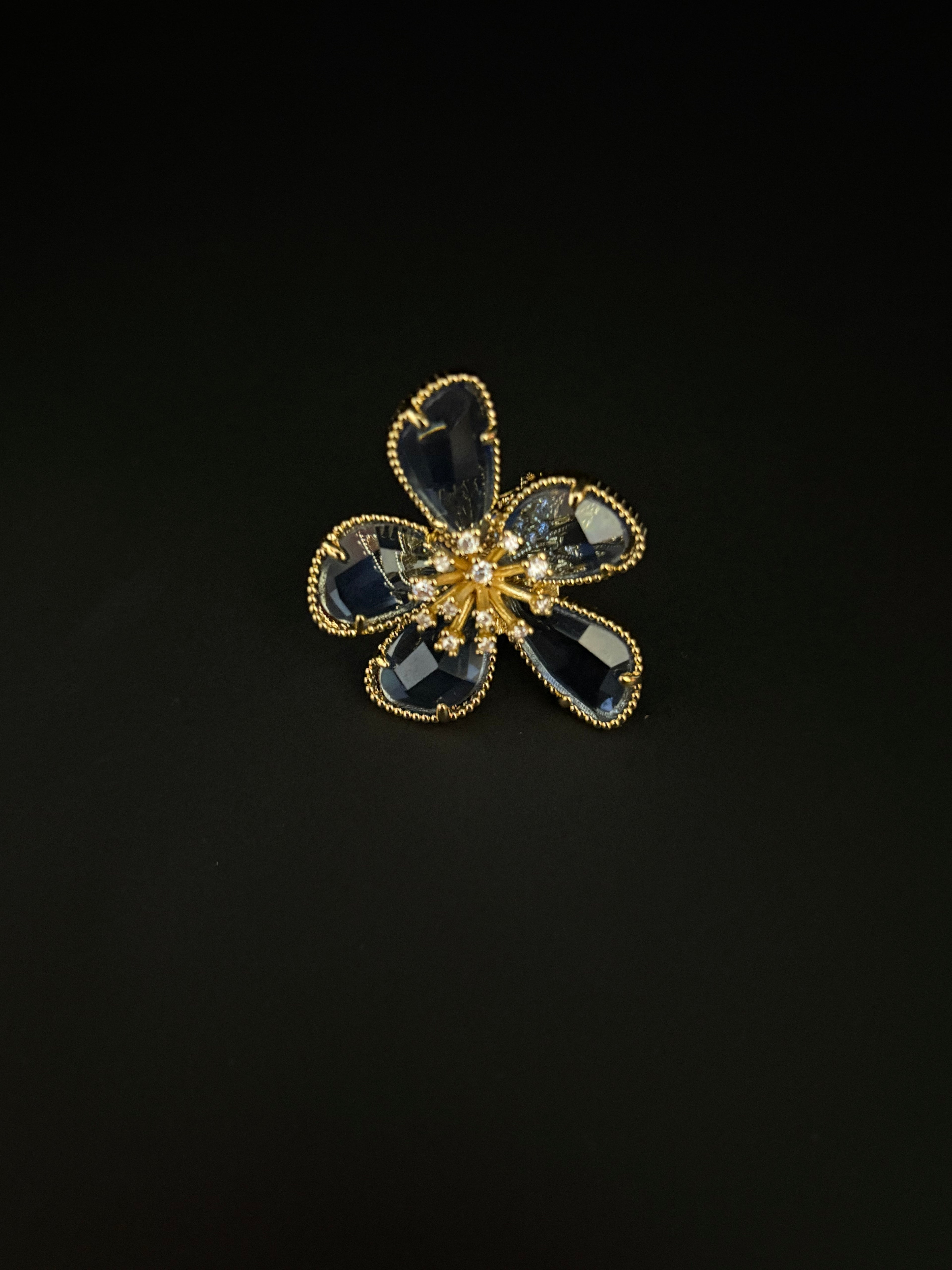 Midnight Bloom Blue Crystal Flower Ring