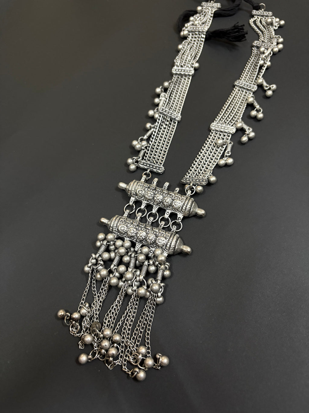 Oxidized Long Ghungroo Statement Necklace