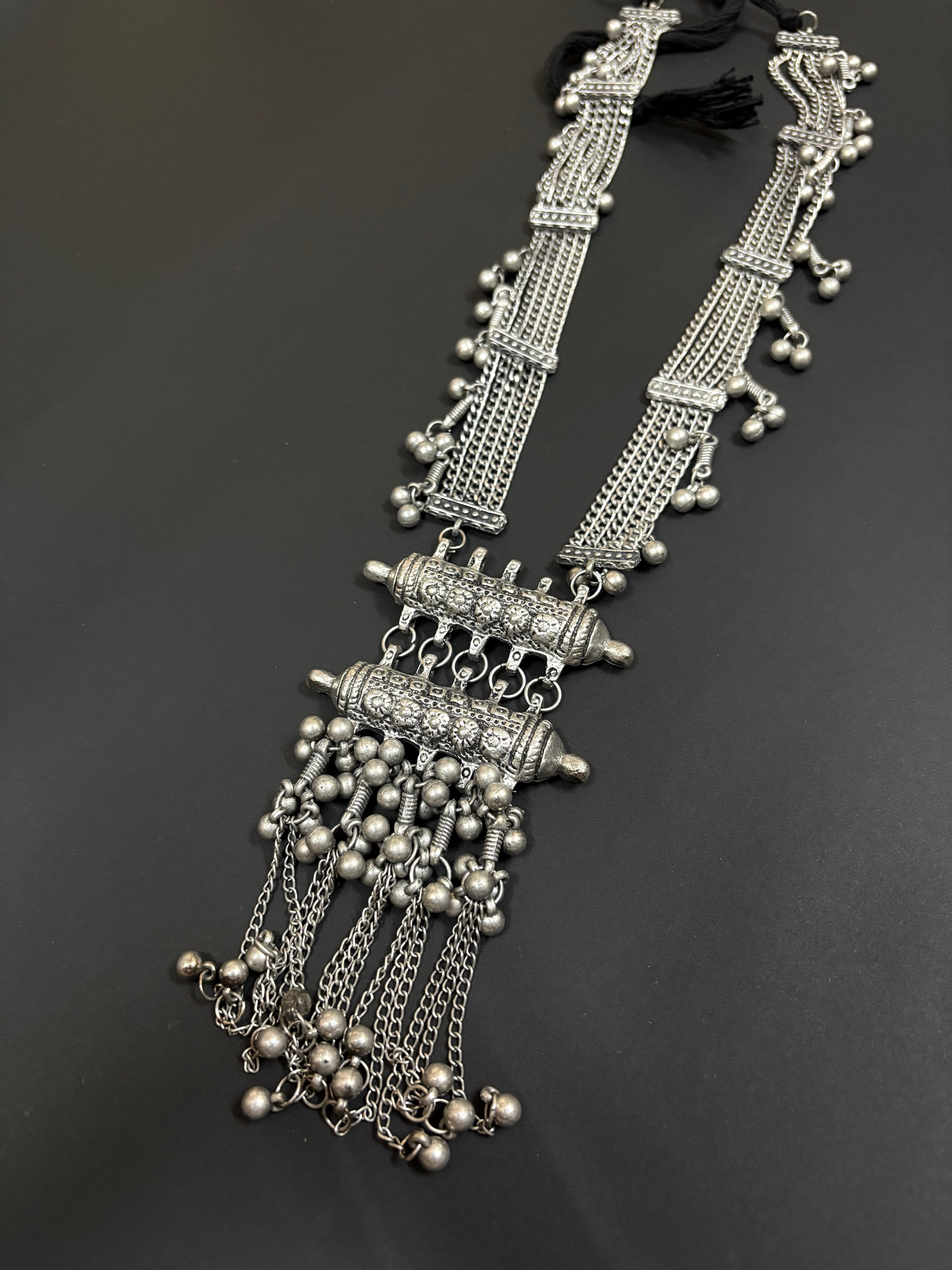 Oxidized Long Ghungroo Statement Necklace