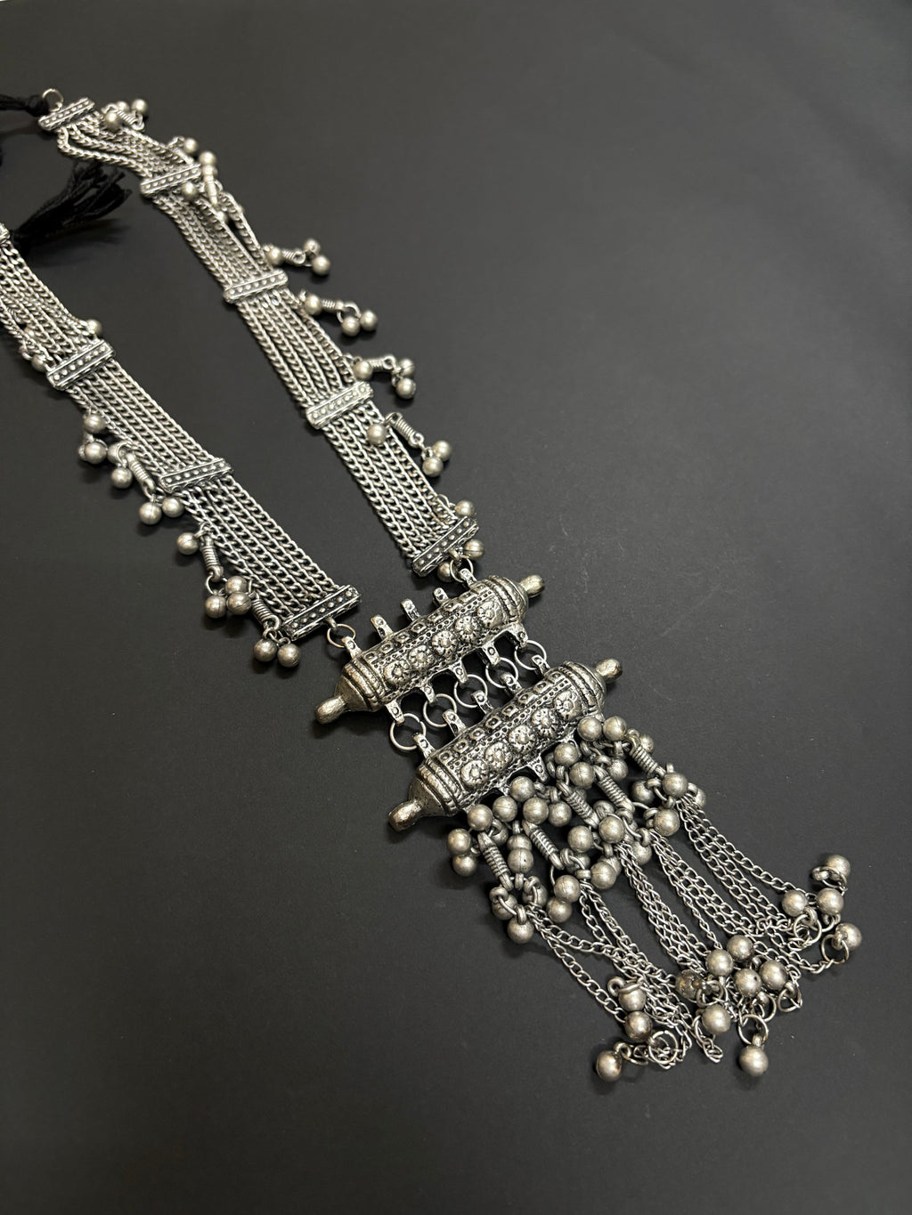 Oxidized Long Ghungroo Statement Necklace