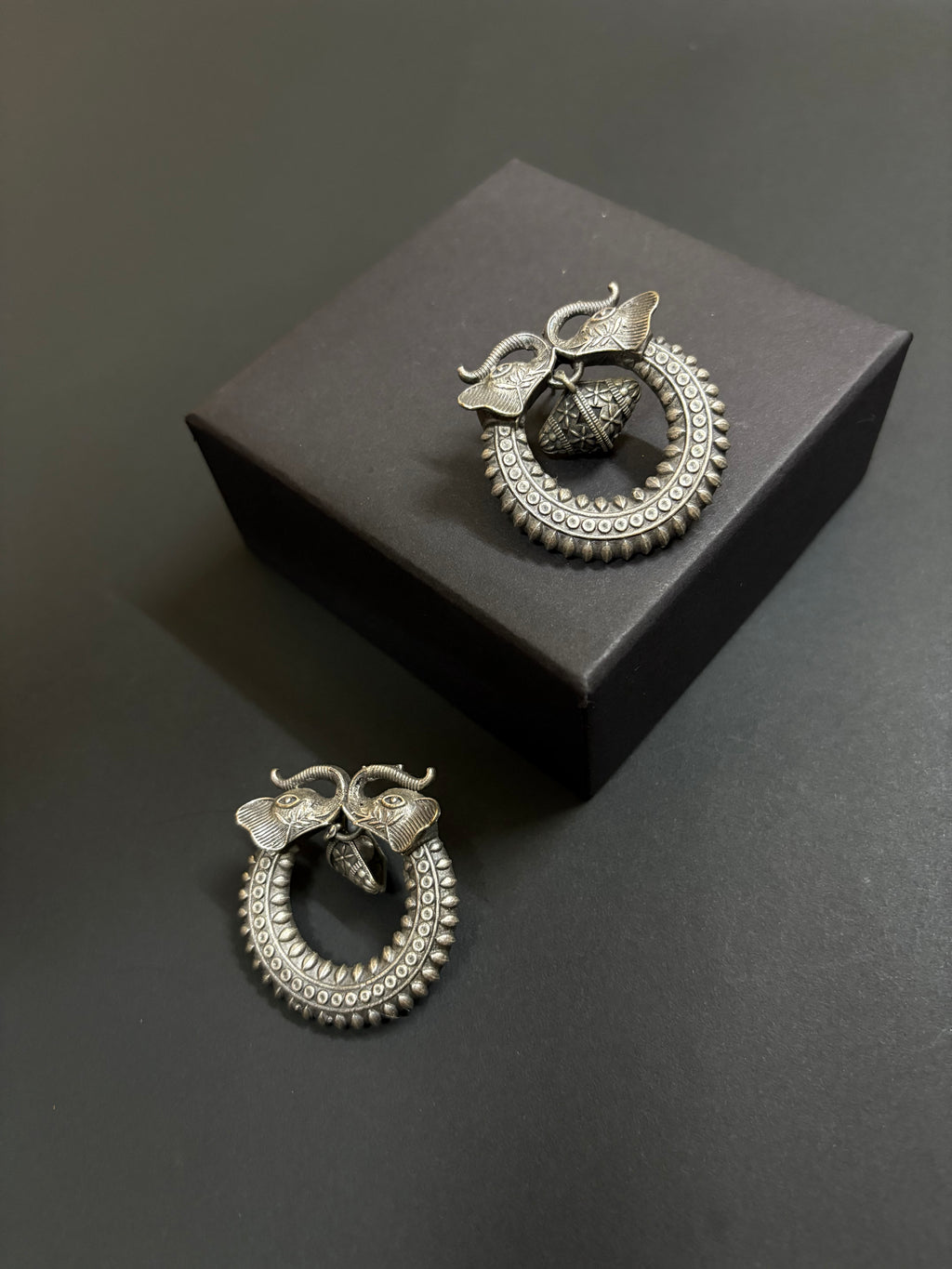 Oxidized Elephant Motif Earrings