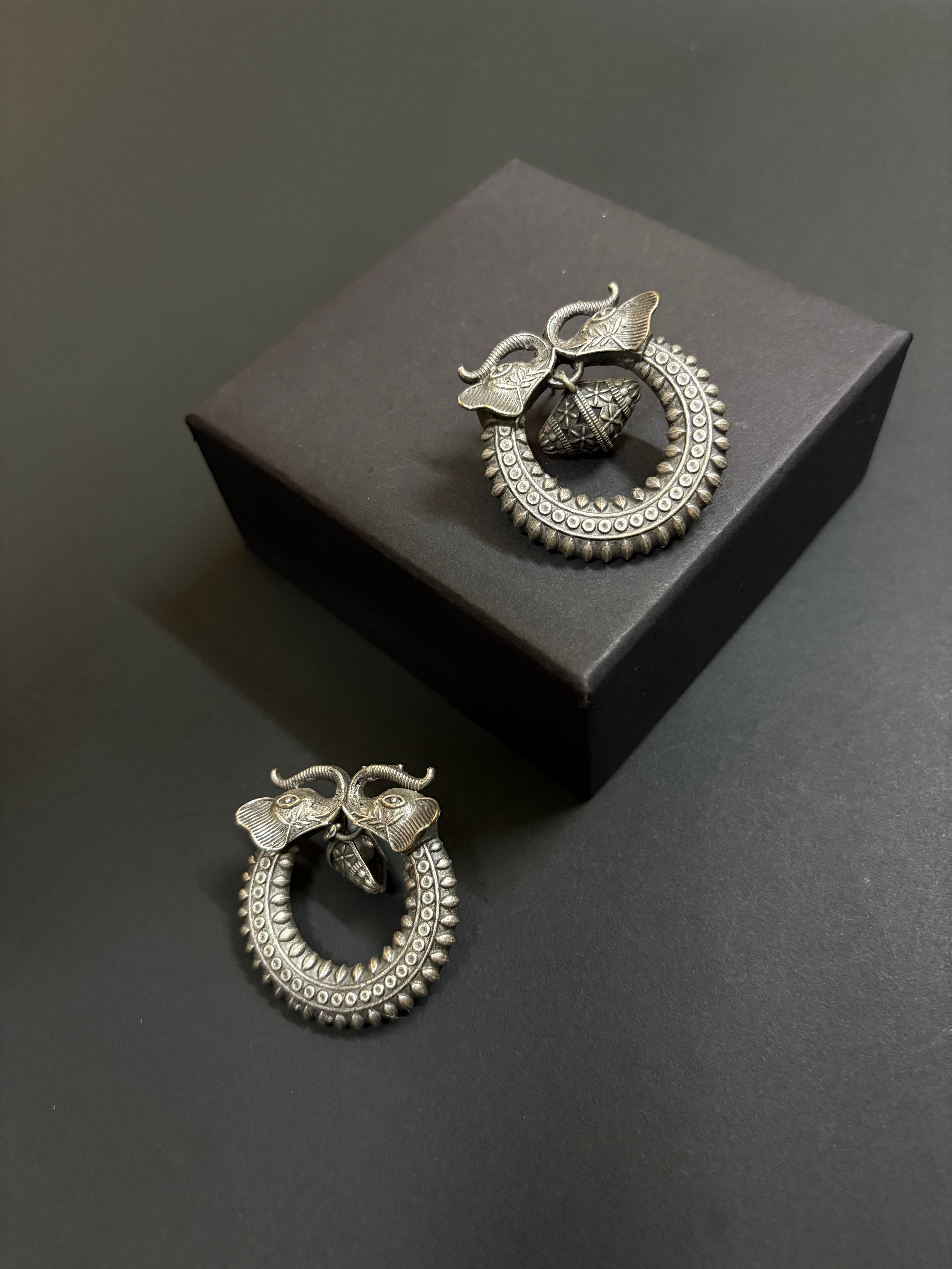 Oxidized Elephant Motif Earrings