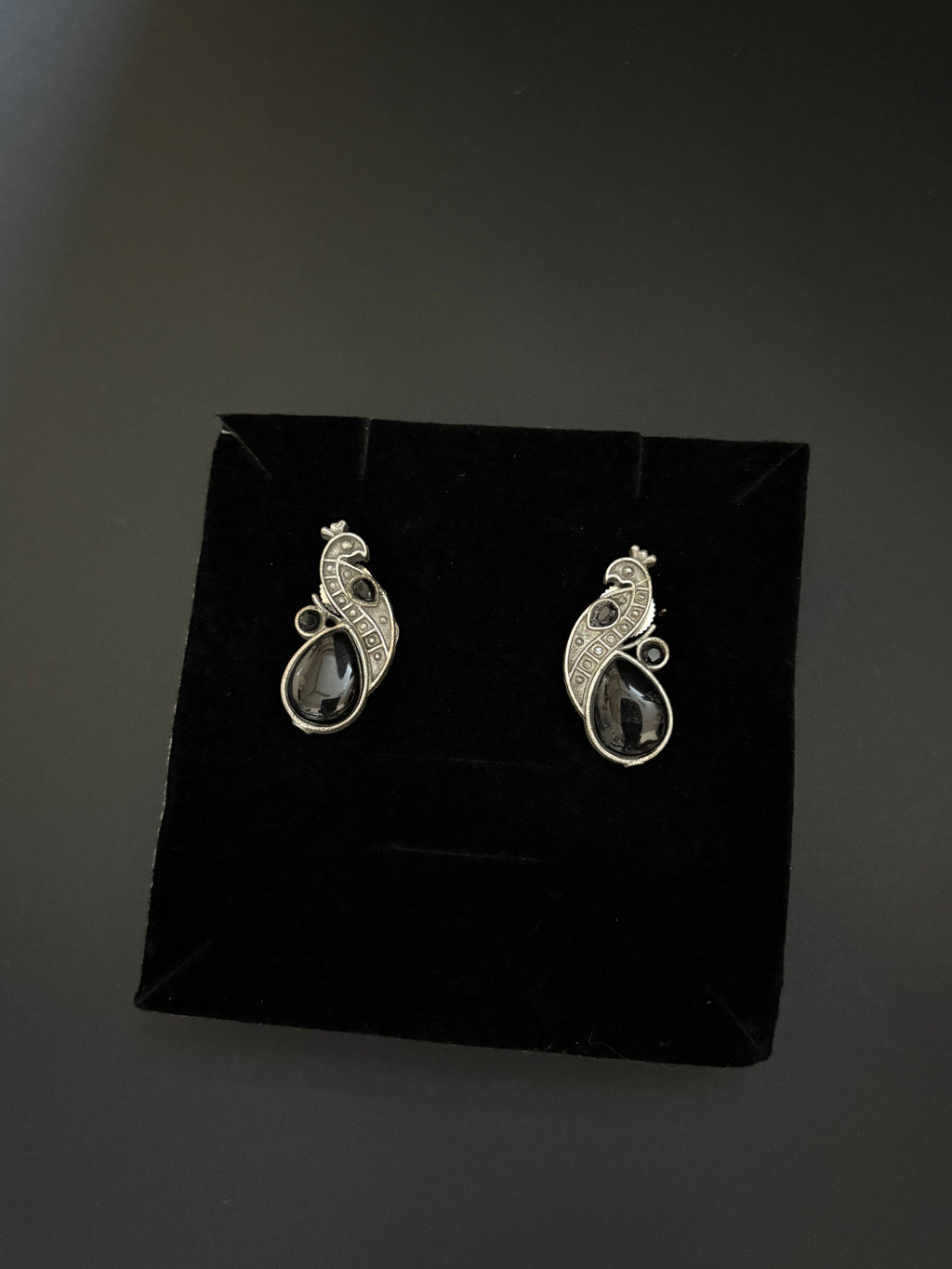 Red and Black Stone Peacock Earrings