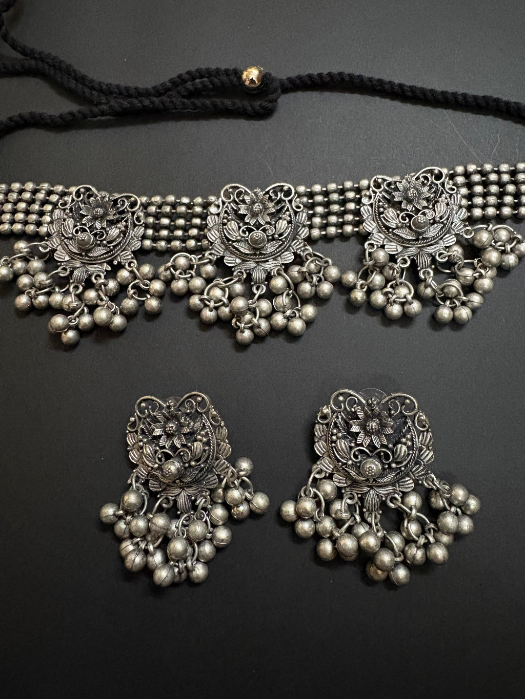 Floral Ghungroo Choker Necklace Set with Earrings