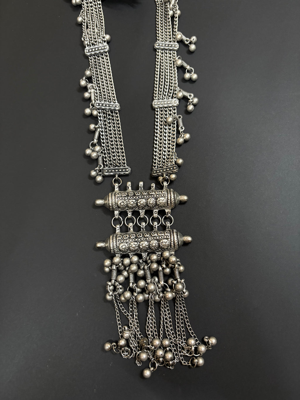 Oxidized Long Ghungroo Statement Necklace