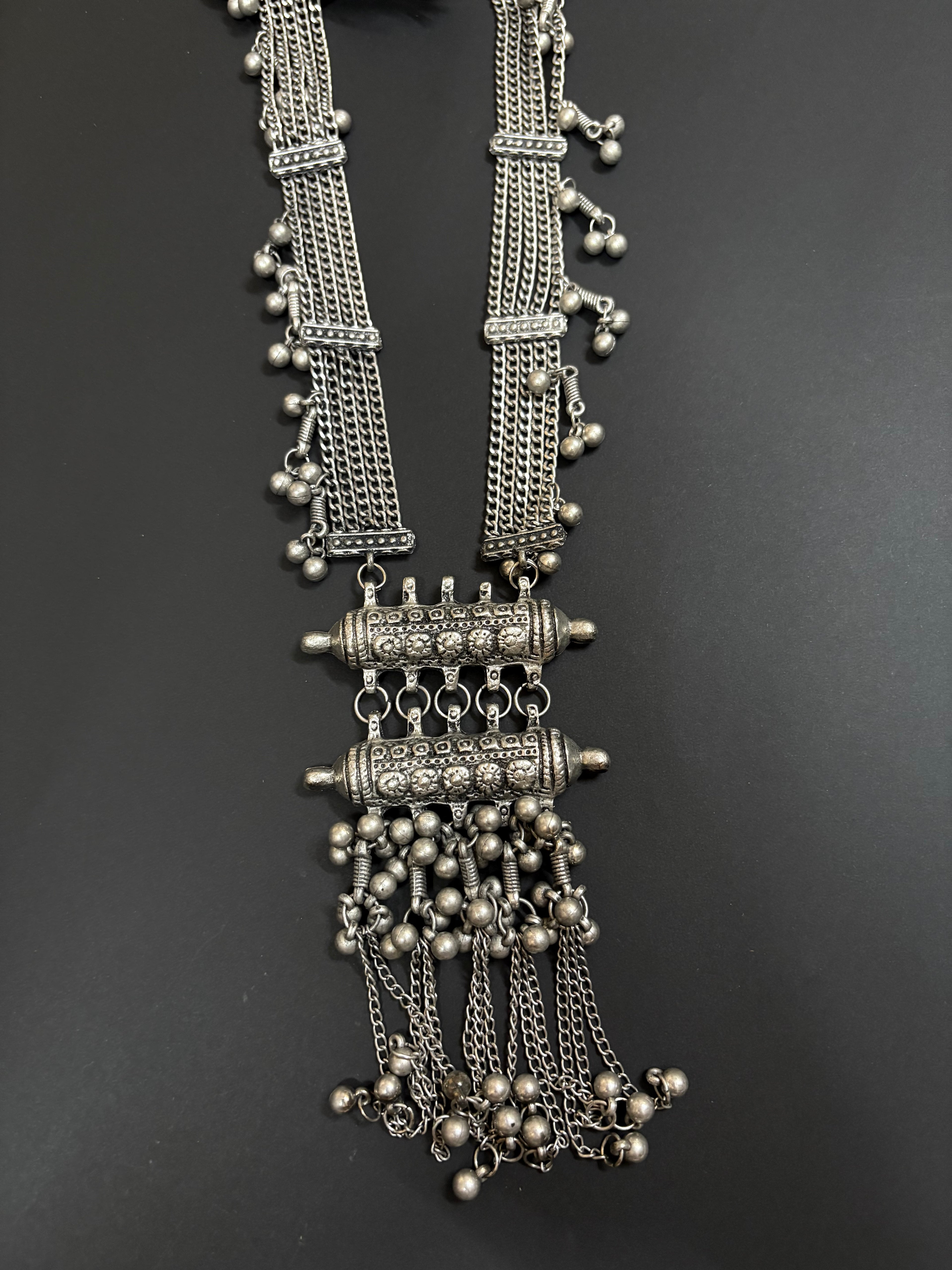 Oxidized Long Ghungroo Statement Necklace