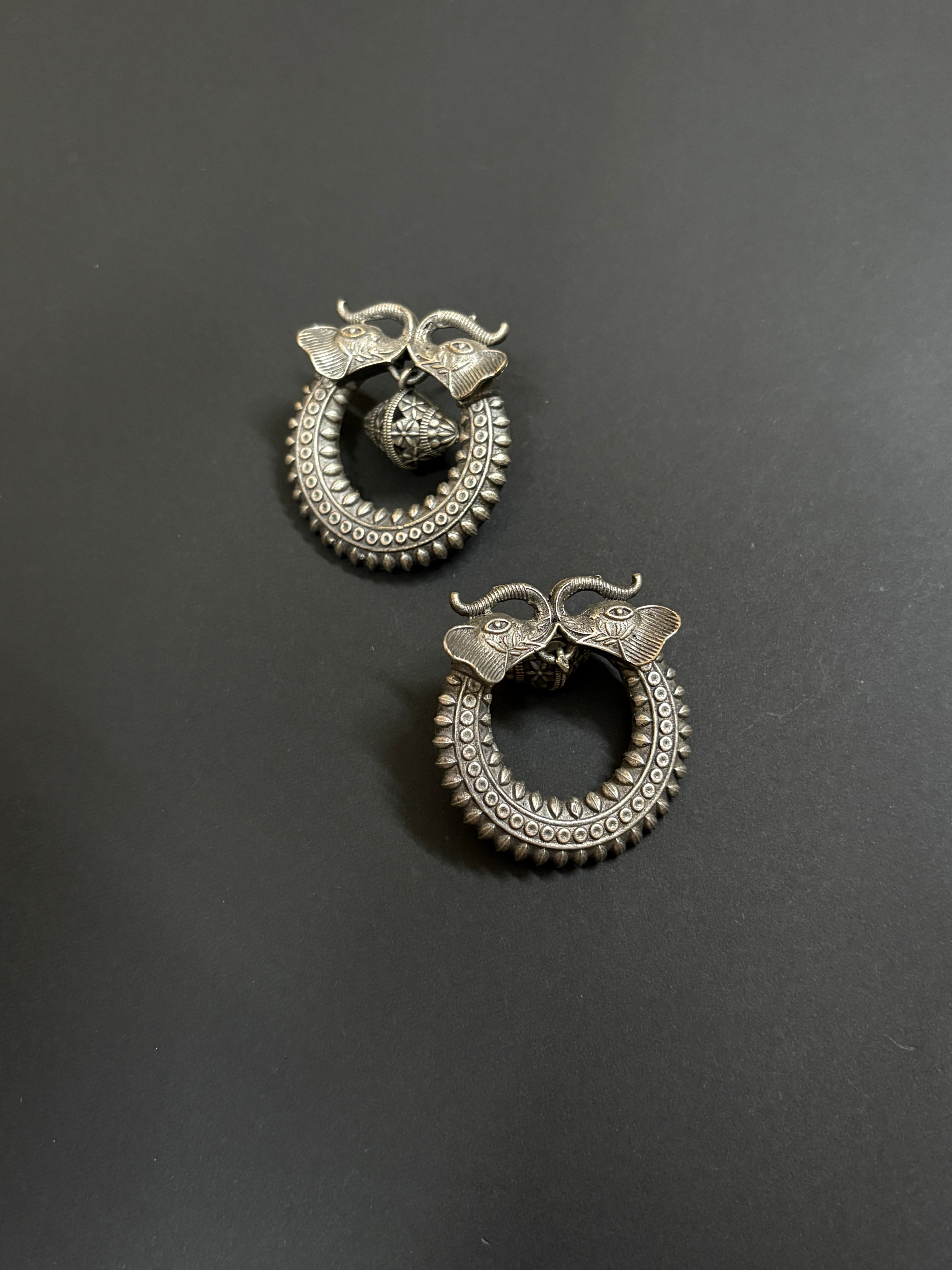 Oxidized Elephant Motif Earrings