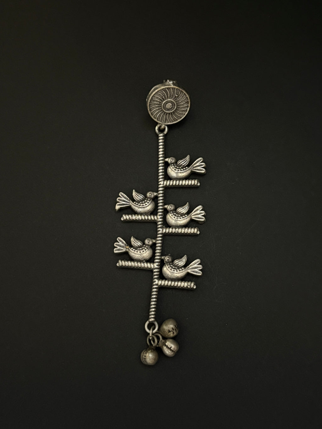 Bird and Spiral Pattern Tribal Dangle Earrings