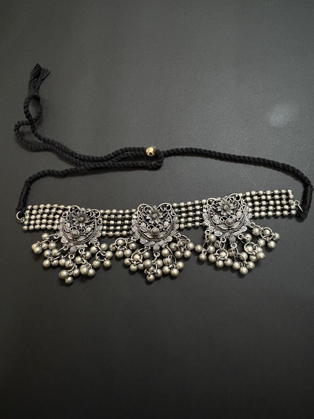 Floral Ghungroo Choker Necklace Set with Earrings