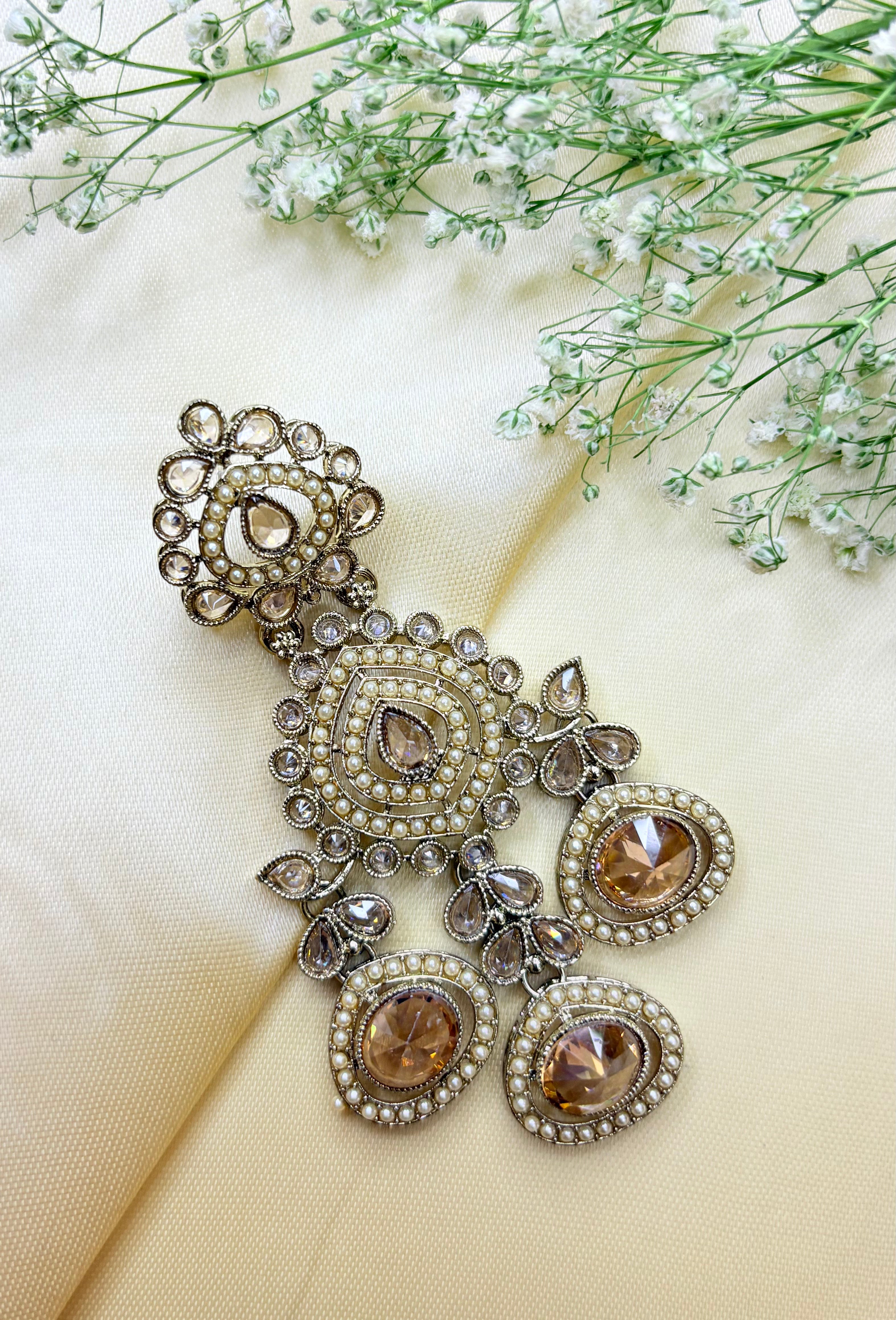 Kundan-Style Green Stone & Pearl Jhumka Earrings Bloom