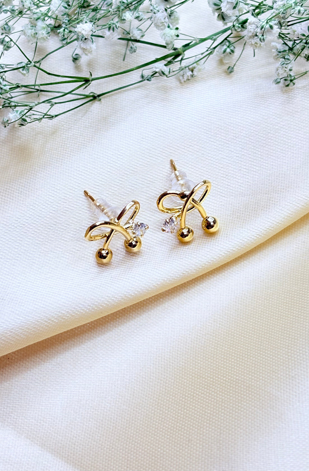 Golden Bow Cherry Drop Earrings