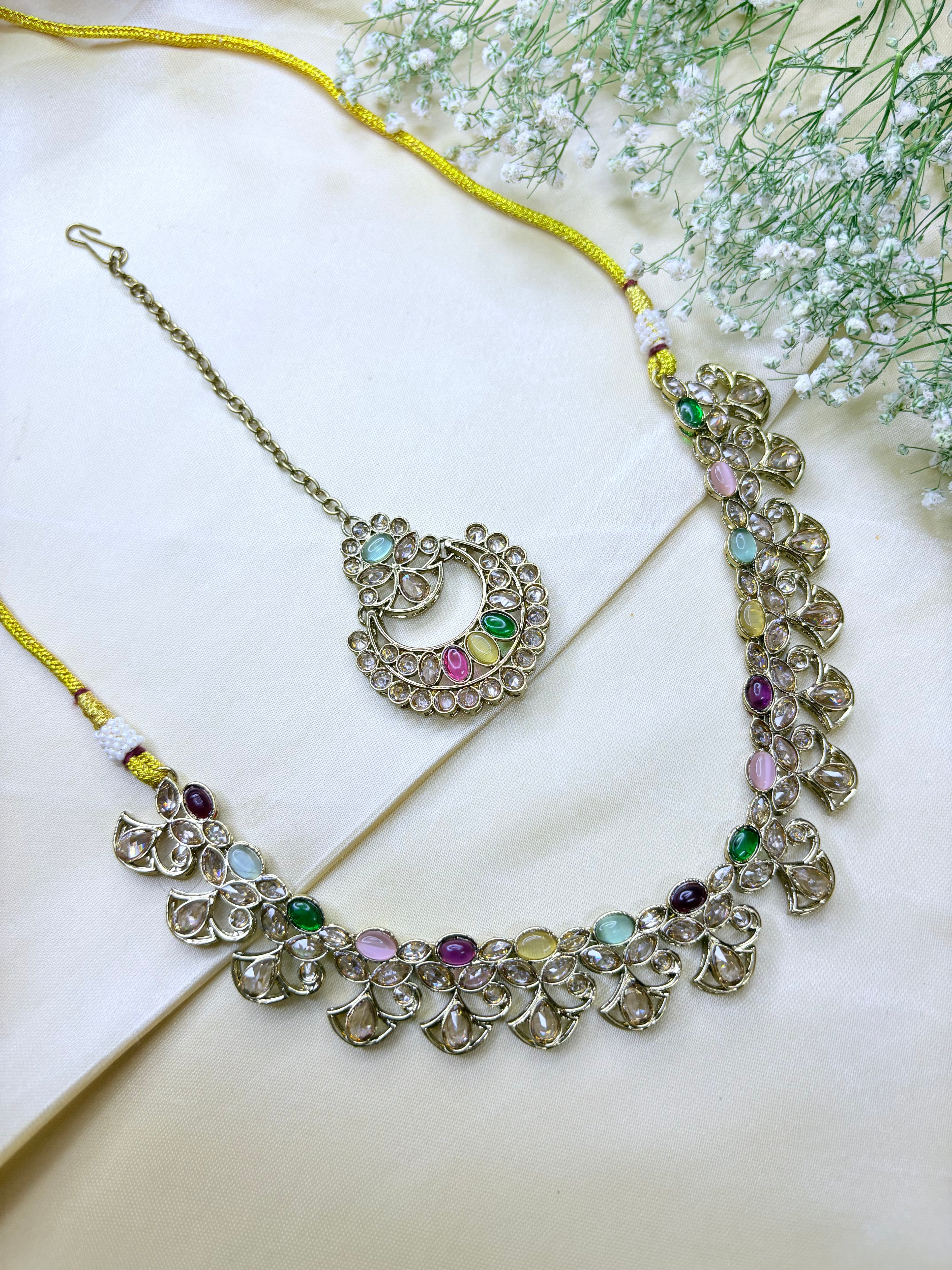 Traditional Indian Ethnic Jewelry Set with Multicolored Stones