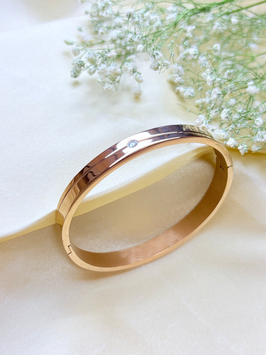 Rose Gold-Plated Studded Stainless Steel Kada Bracelet