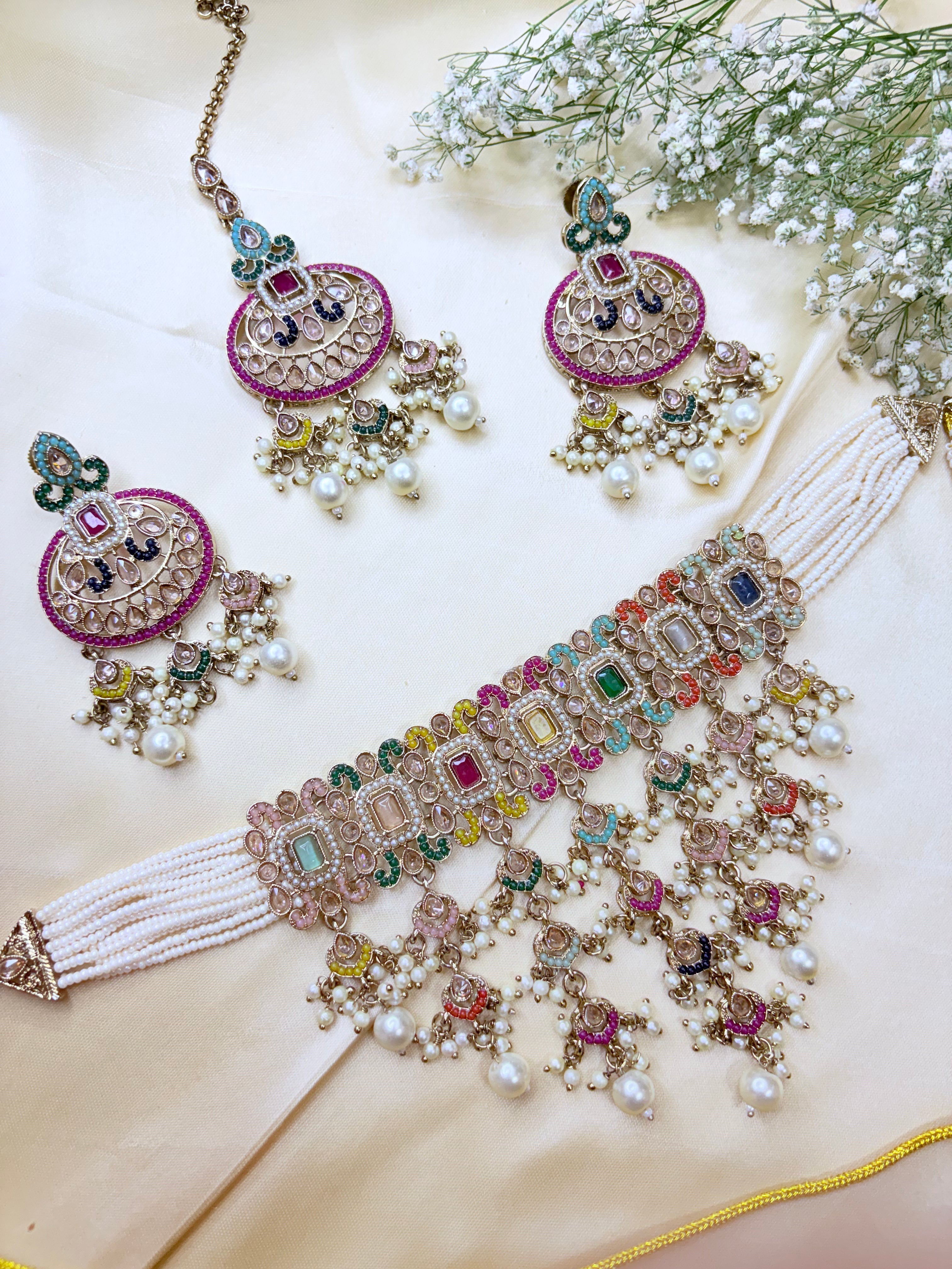 Polki Kundan Pearl Choker Necklace Set